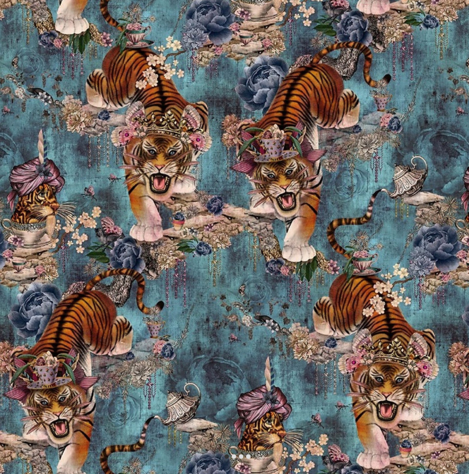 New Santorus II Tigers Teatime Wallpaper  - Denim PLEASE READ