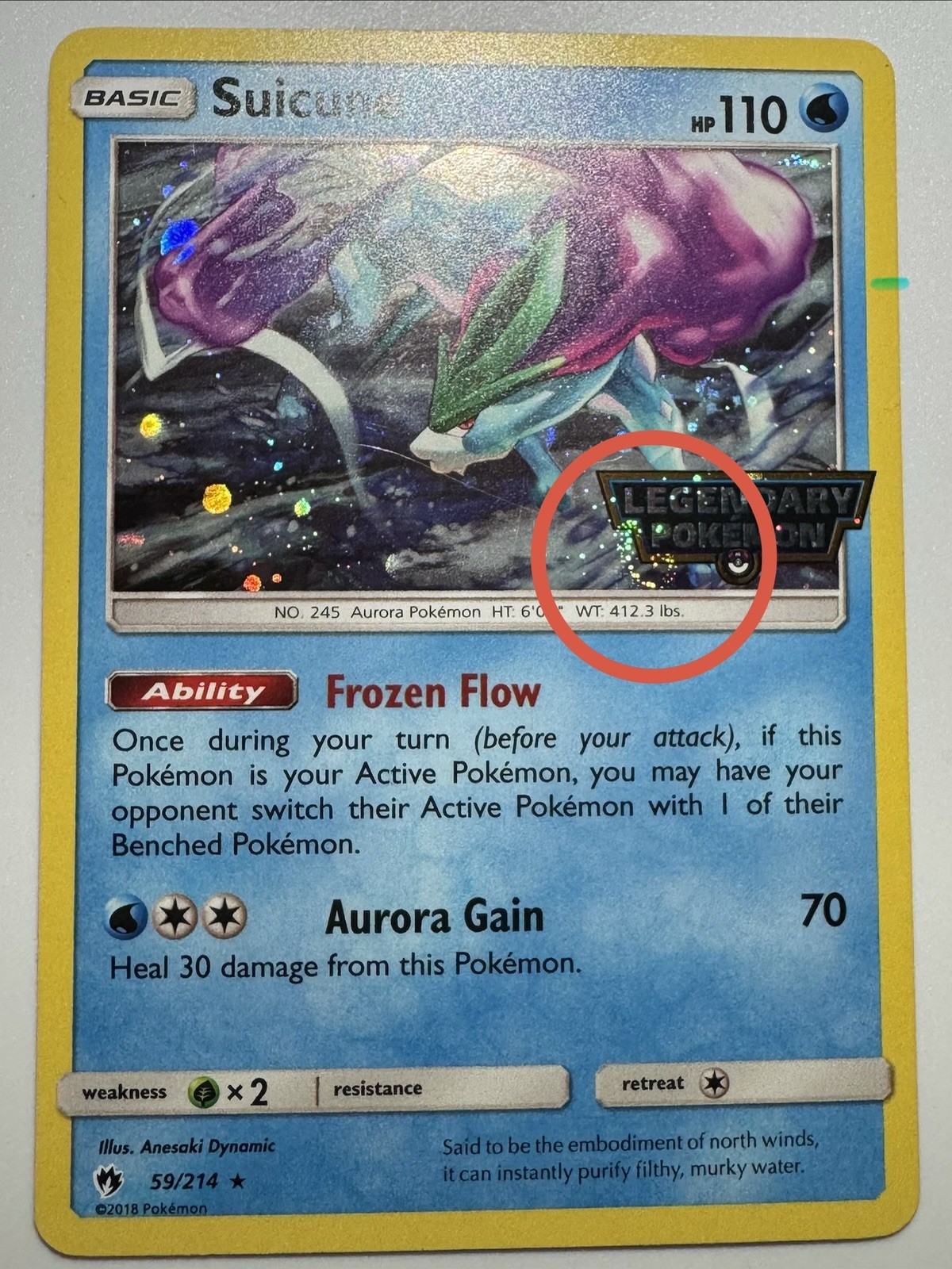 Suicune 59/214 Legendary Pokemon Stamped Holo SWIRL Lost Thunder LP
