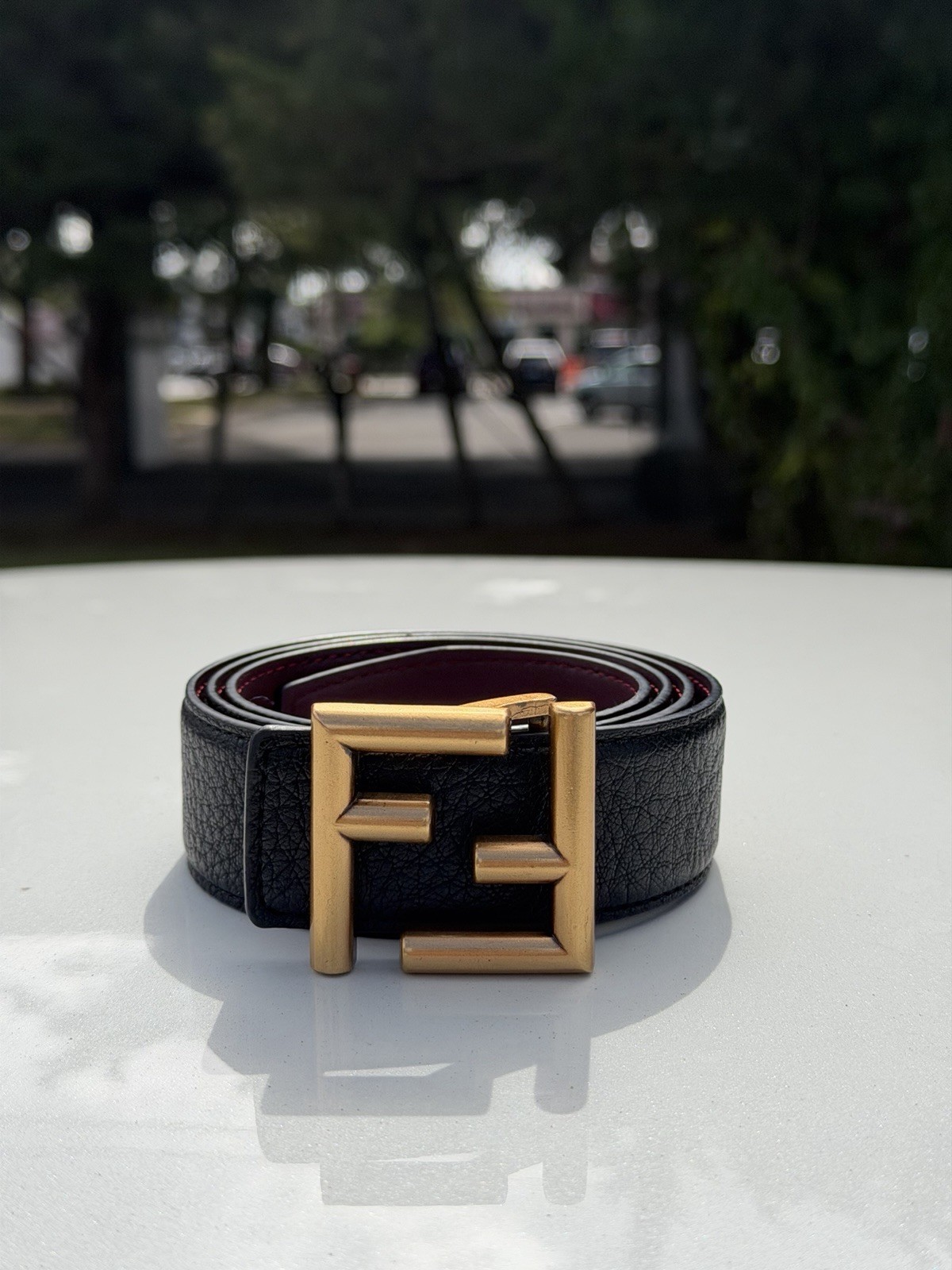 Fendi FF Reversible Belt Size 46 Black/Burgundy Fendi FF Reversible Belt Size 46 Black/Burgundy