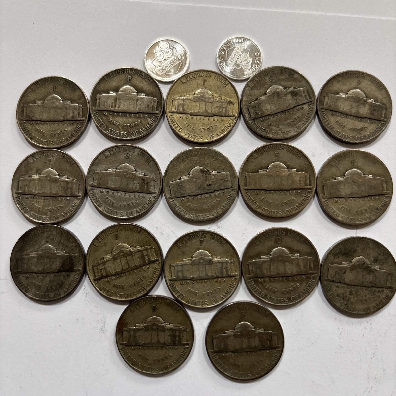 17 WWII Silver War Nickels 35% Silver + 2 FREE 1-Gram Silver Coins