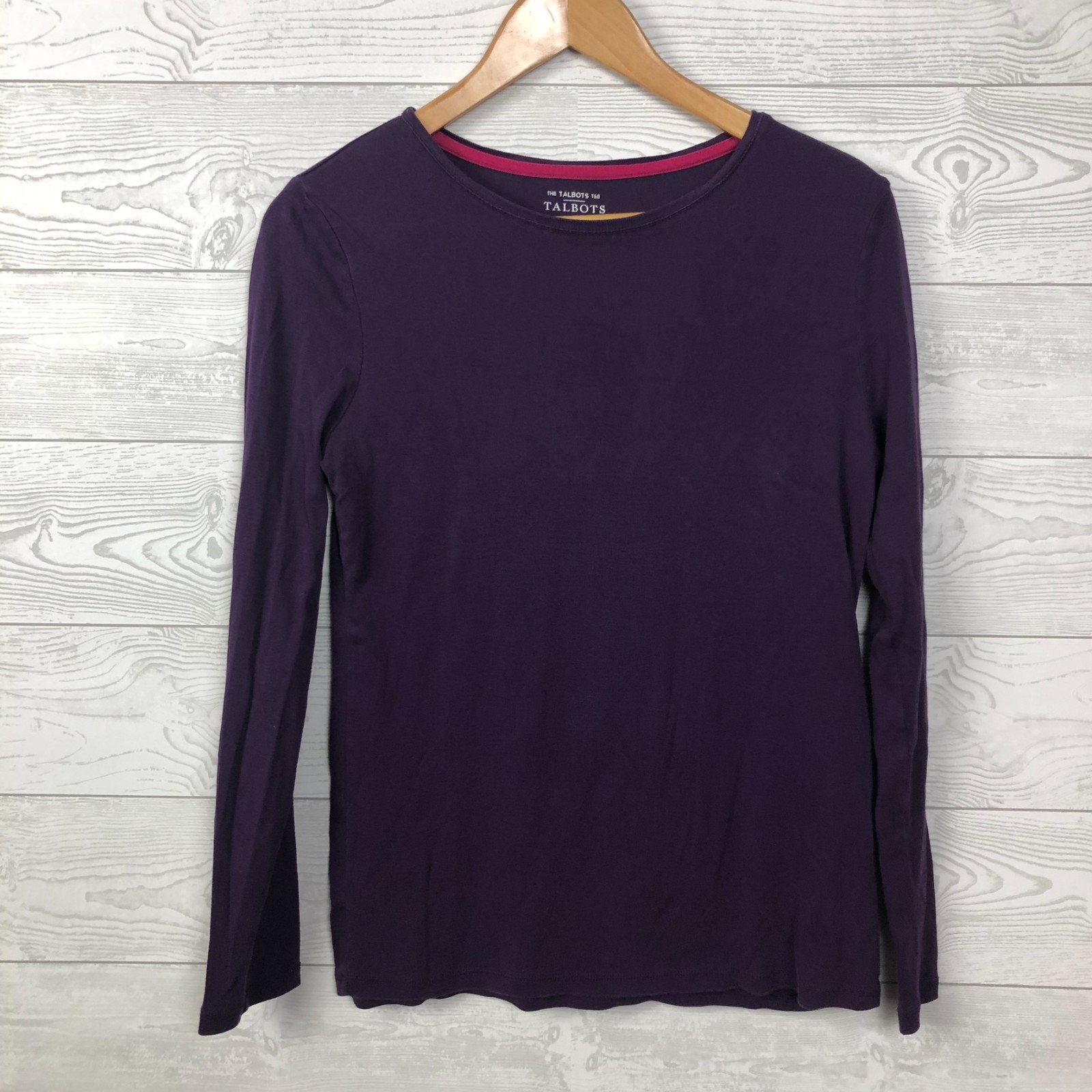 Talbots Women\'s Medium The Talbots Tee Long Sleeve 100% Cotton Solid Purple