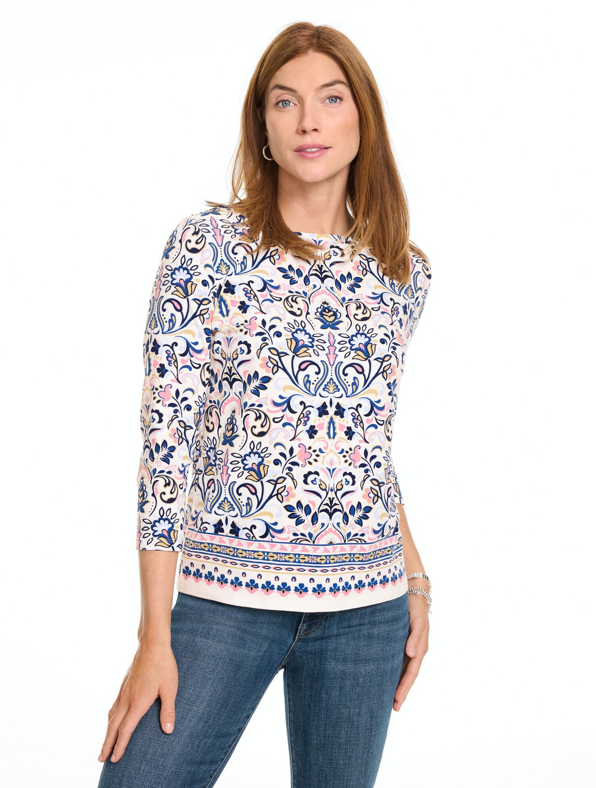 Talbots Bateau Neck Tee - Canyon Wildflowers, PEARL WIHTE MULTI NEW