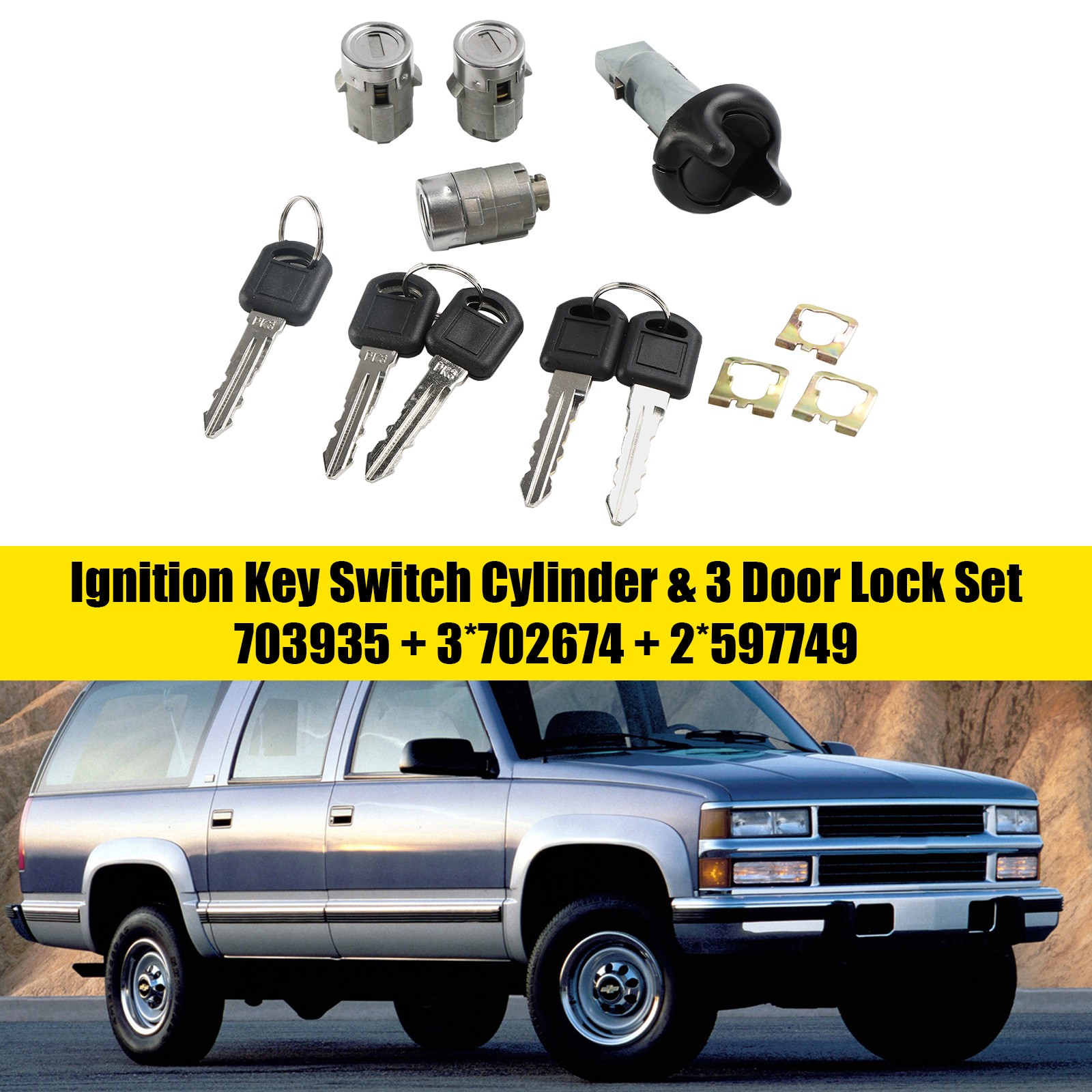 Ignition Switch Cylinder & 3 Door Lock Set W/2 Keys For Suburban Tahoe 1998-99