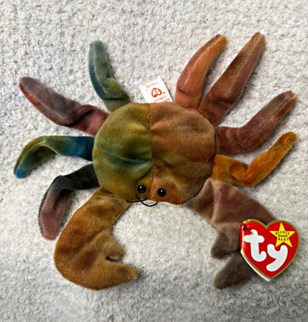 Rare TY Beanie Baby CLAUDE Crab 1996 PE Pellets Tag Errors Retired Vintage