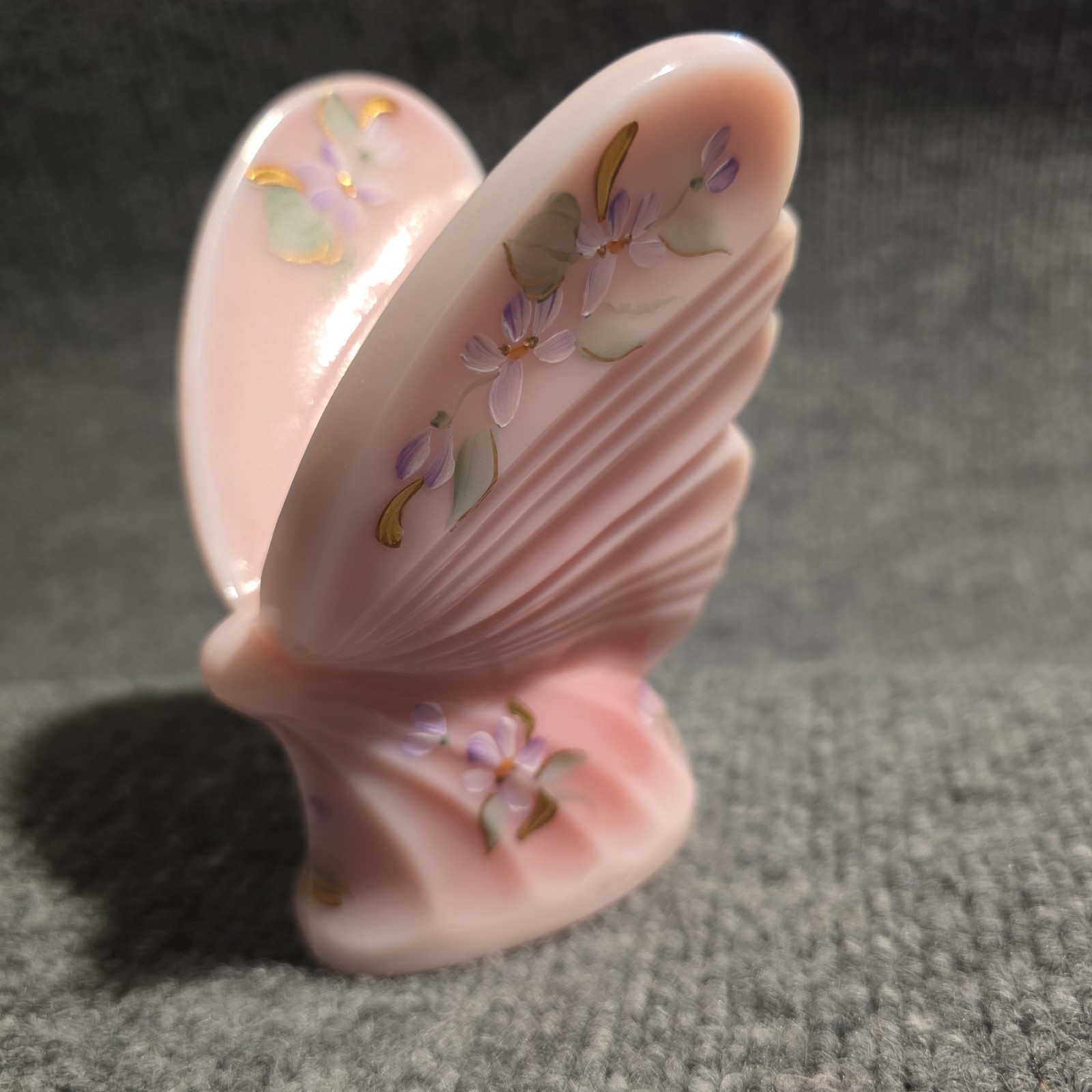 Fenton Pink Rosalene Hand Painted Butterfly #562 Signed By Jane Reynolds Vintage