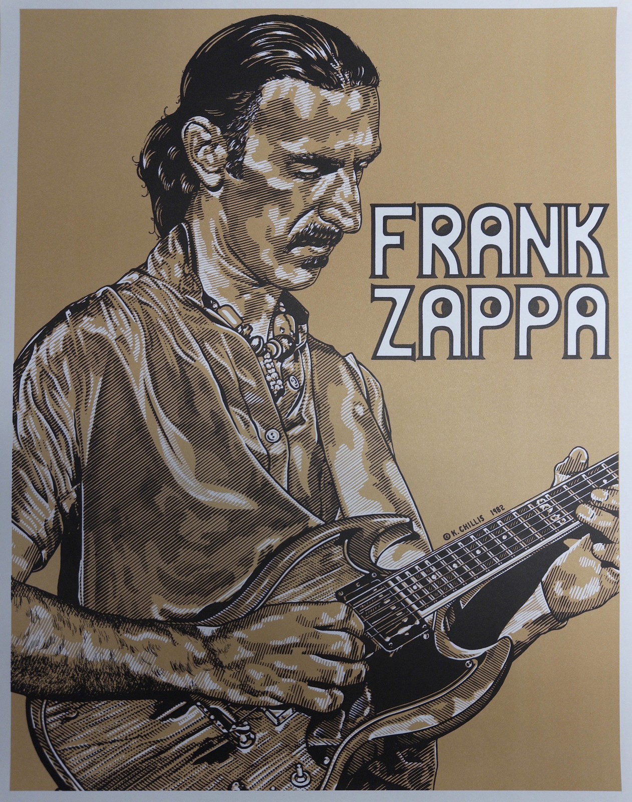 🎸 pristine vintage FRANK ZAPPA lithograph by K. Chillis 1982 👀WOWIE ZOWIE👀