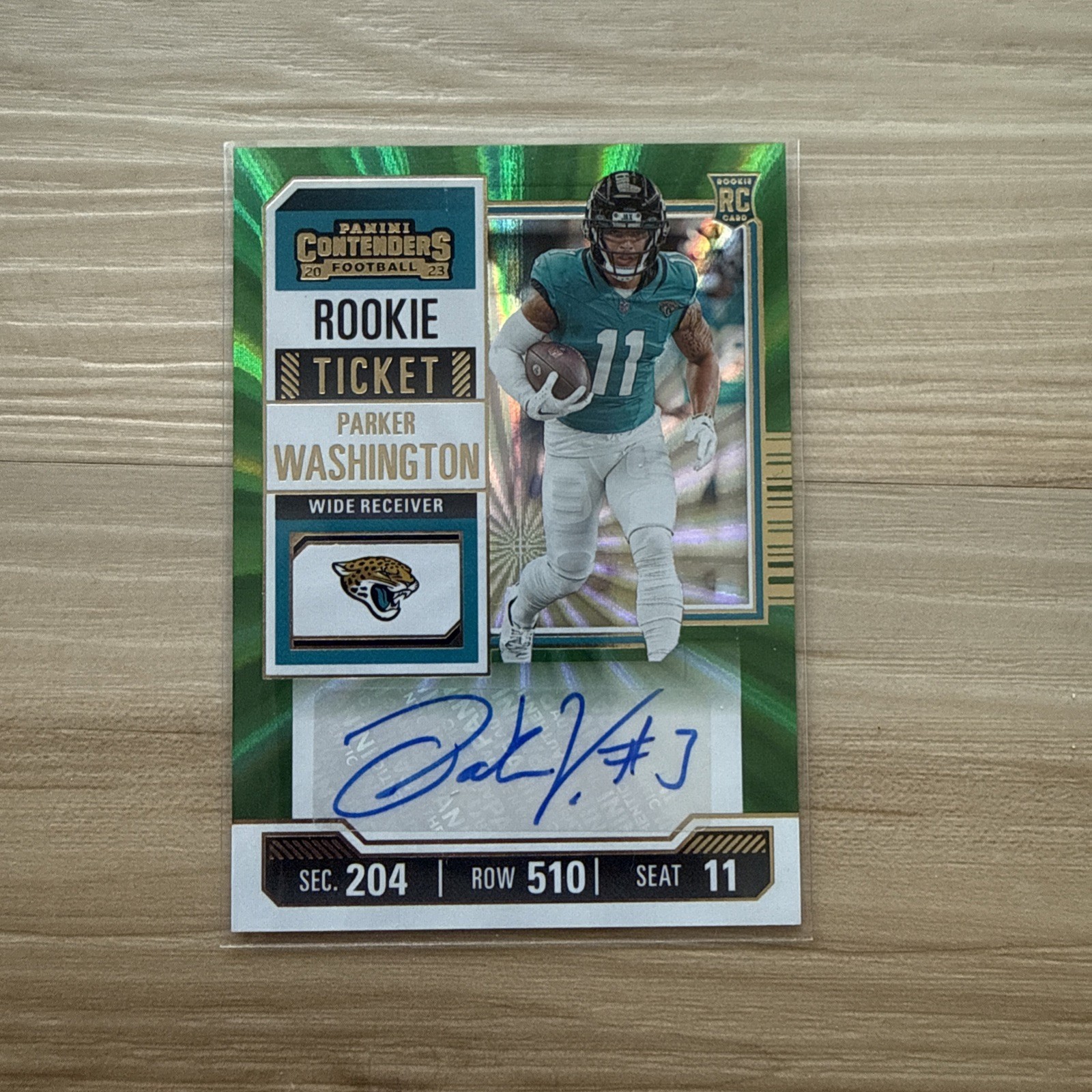 2023 Panini Rookie Ticket Parker Washington RC Auto Green Laser Jaguars #146 2023 Panini Rookie Ticket Parker Washington RC Auto Green Laser Jaguars #146