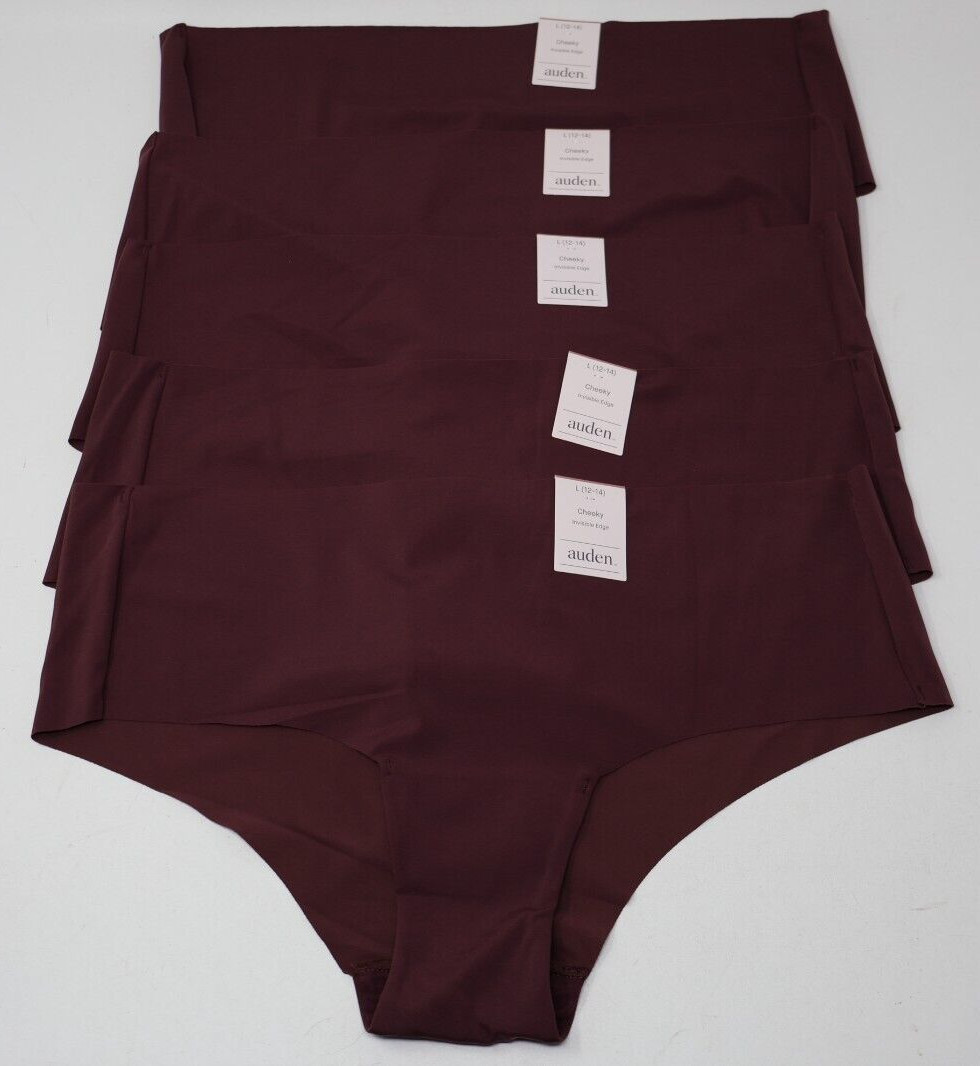 Auden Women\'s Size L (12-14) Invisible Edge Cheeky Panties Burgundy Mist Lot (5)
