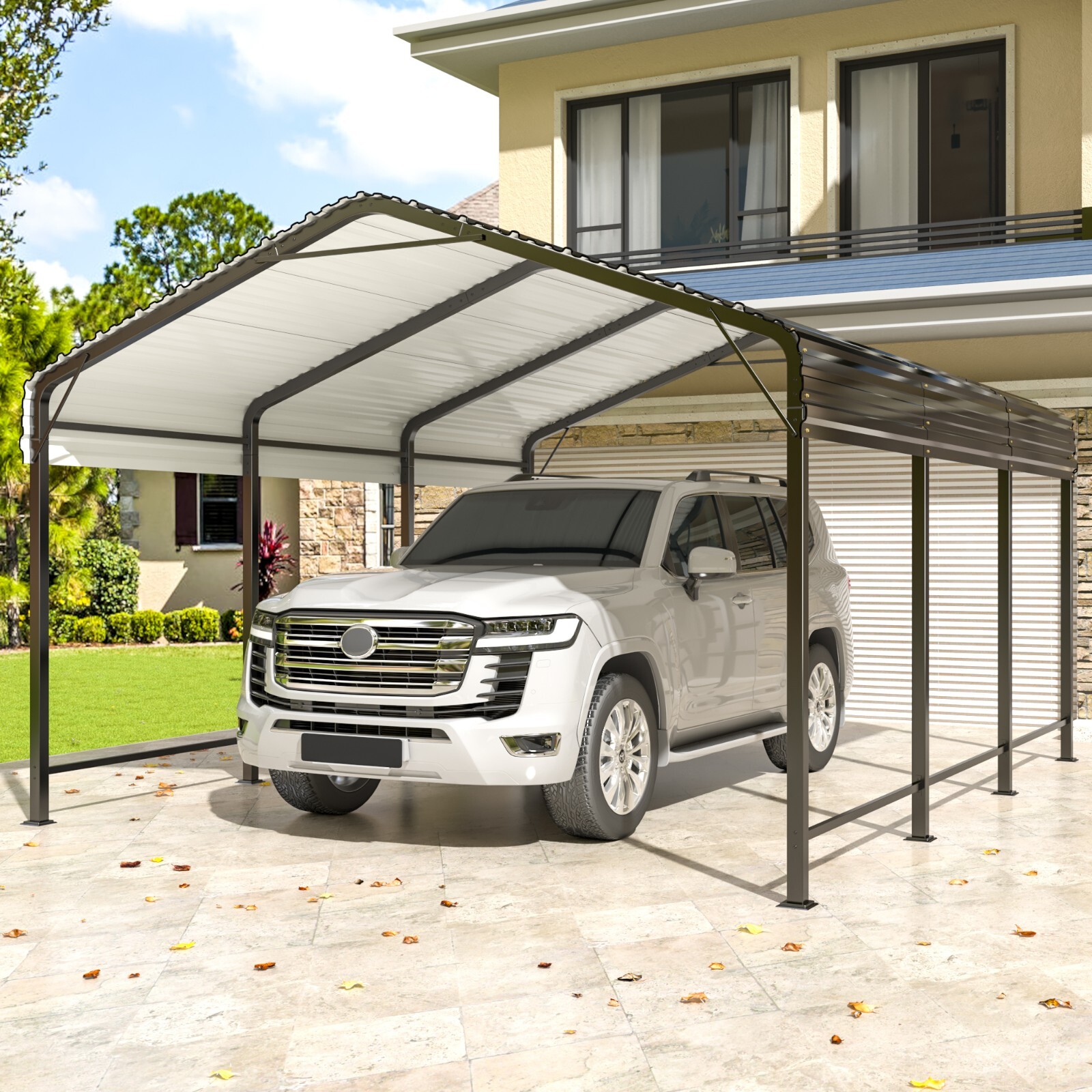 10x15 FT Metal Carport with Galvanized Frame, Outdoor Heavy Duty Shelter for Car