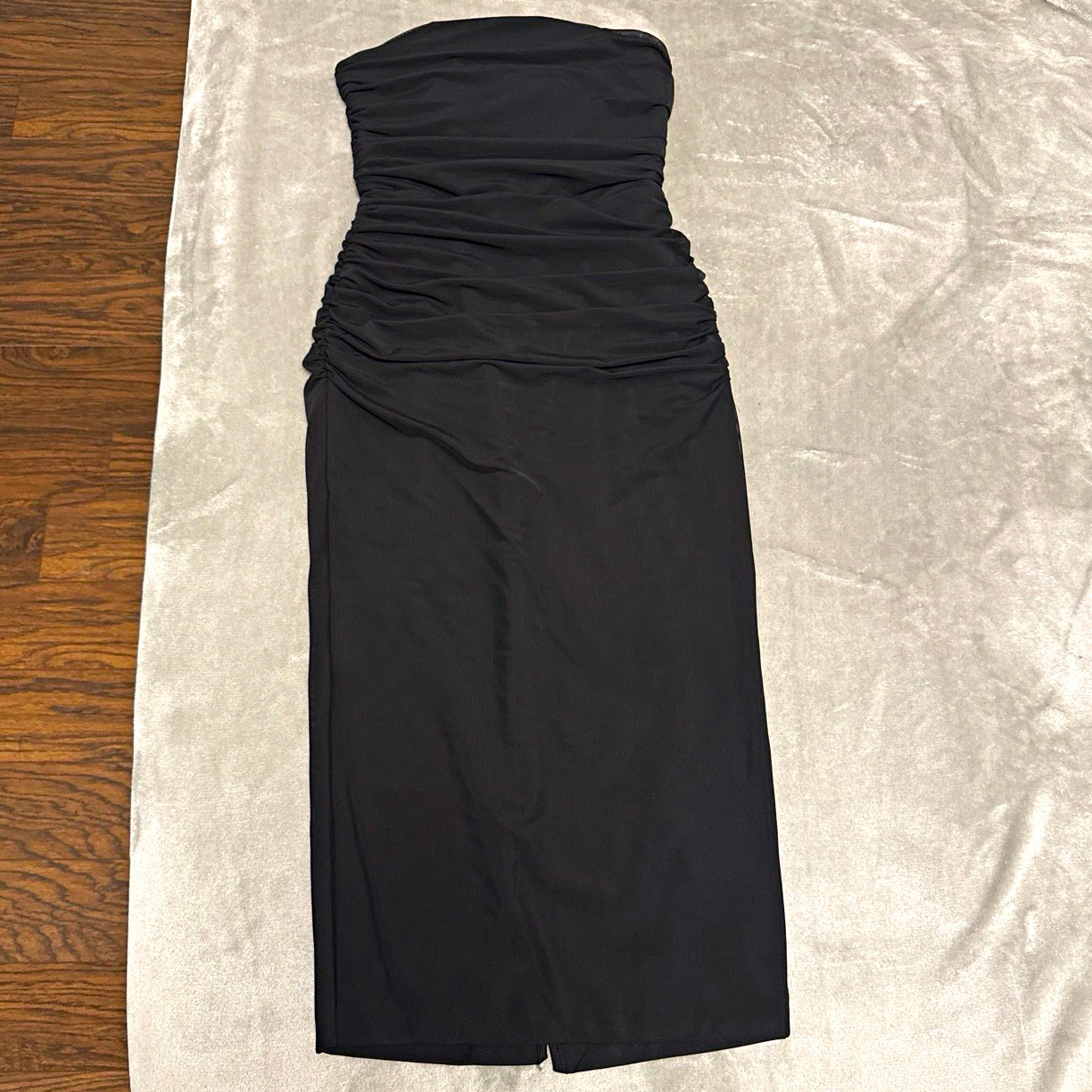 Anthropologie Black Strapless Ruched Maxi Dress Long Solid Sleeveless Size S