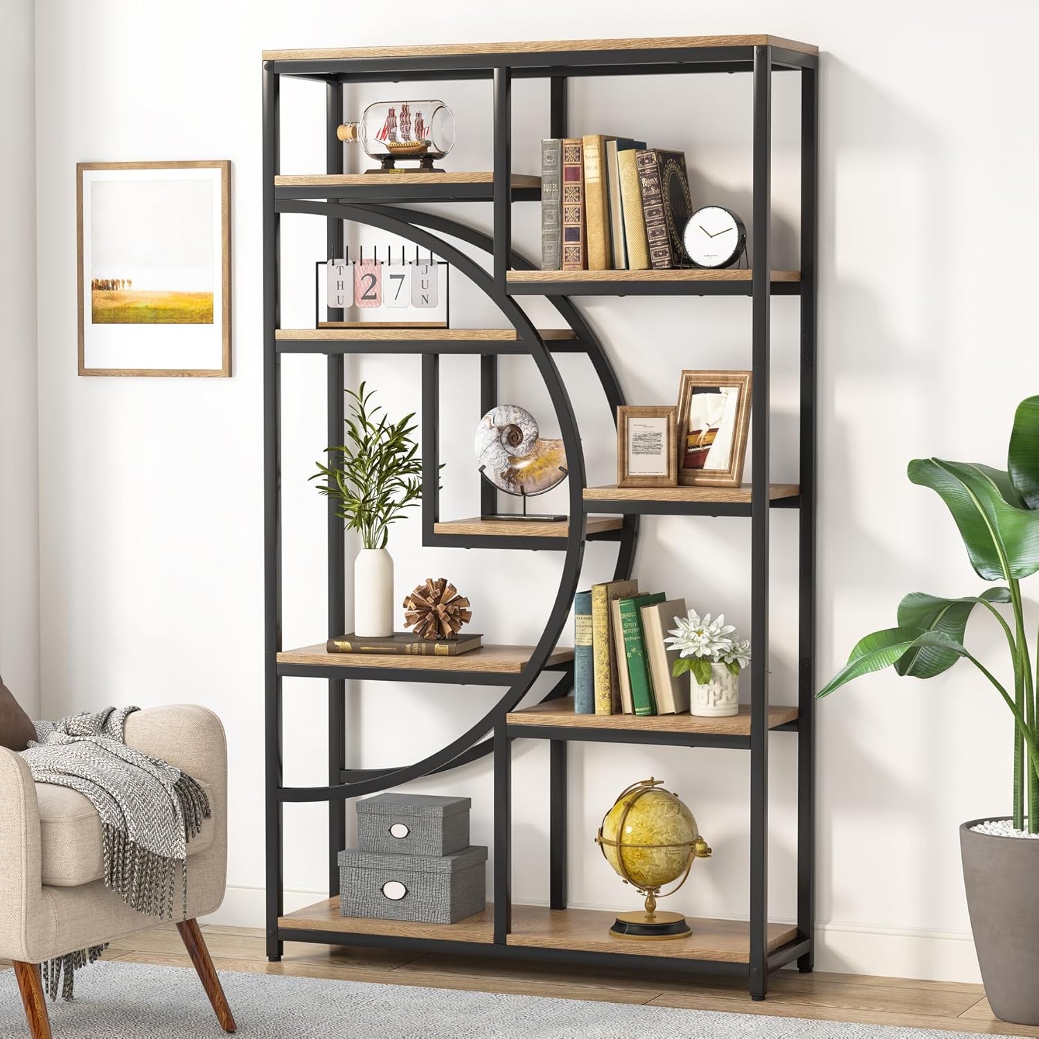 Industrial 5 Tier Etagere Bookcase, Freestanding Tall Bookshelves Display Shelf