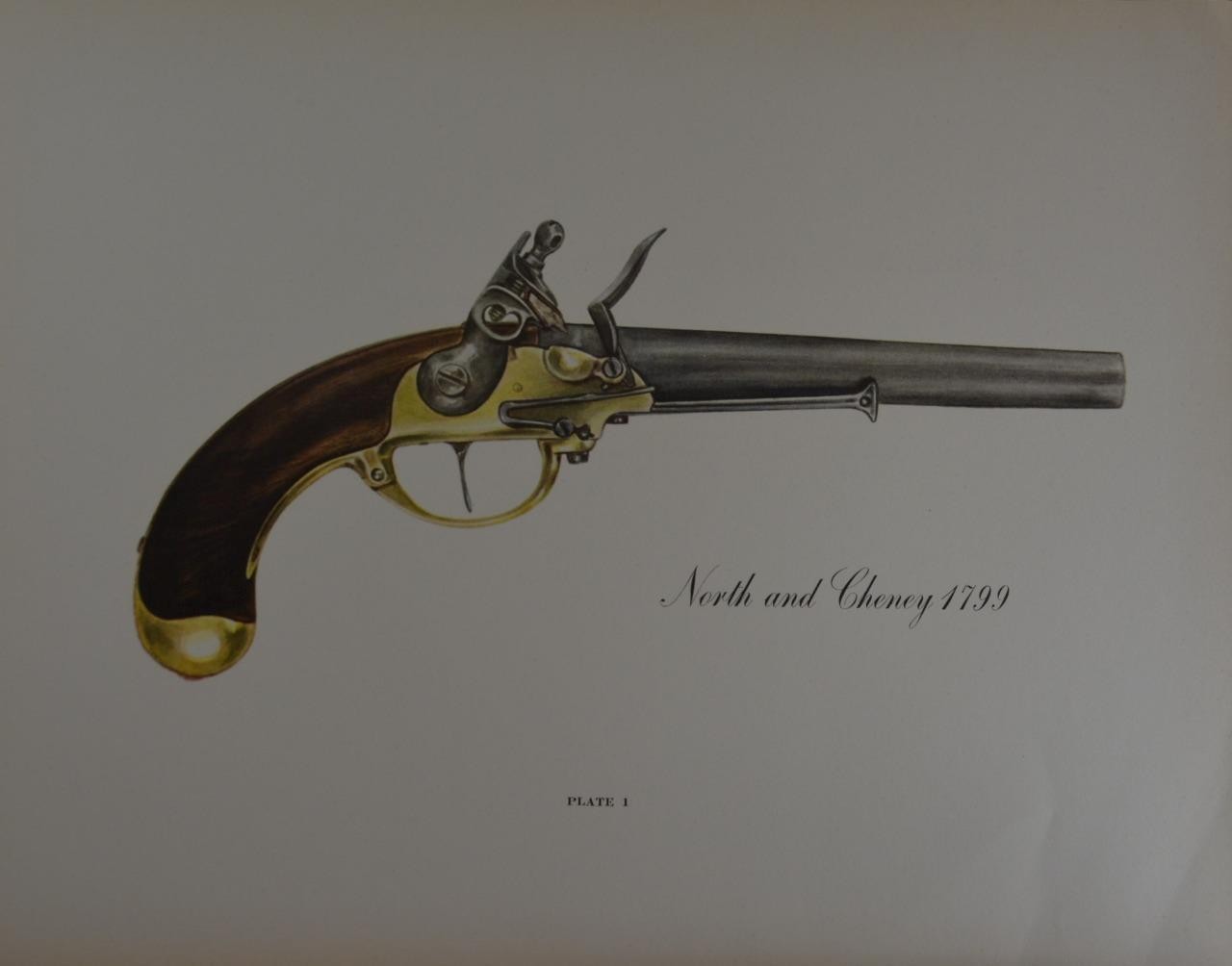 Antique Flintlock Gun Pistol Art Print North & Cheney 1799 Limited Edition 1955