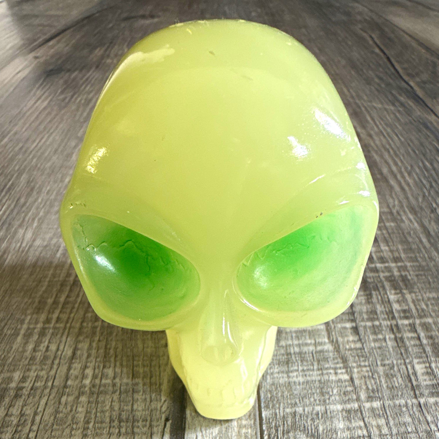 RARE vntg 90s Glow In The Dark Alien Head Sculpture Translucent Green Retro UFO 
