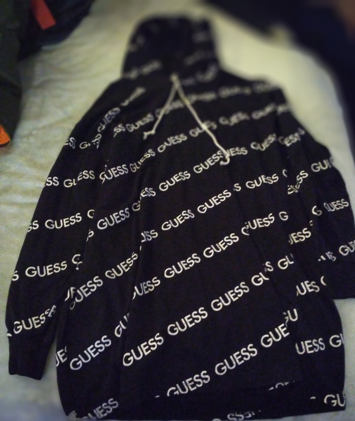 guess lightweight pullover hoodie white/ black guess lightweight pullover hoodie white/ black