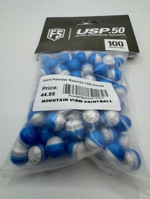 First Strike .50 Cal Ultra-Sphere Powder ball Rounds 100 Count Blue/Clear Shell First Strike .50 Cal Ultra-Sphere Powder ball Rounds 100 Count Blue/Clear Shell