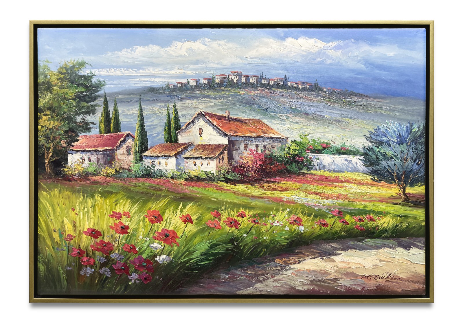 NY Art Original Oil Painting Of Landscape Of A Plain On Canvas Framed 24x36