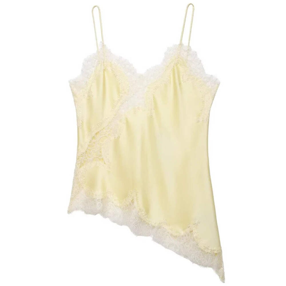 HXAO Asymmetrical Slip Top Women Summer 2025 Y2K Tanks & Camis Lace Black Off Sh