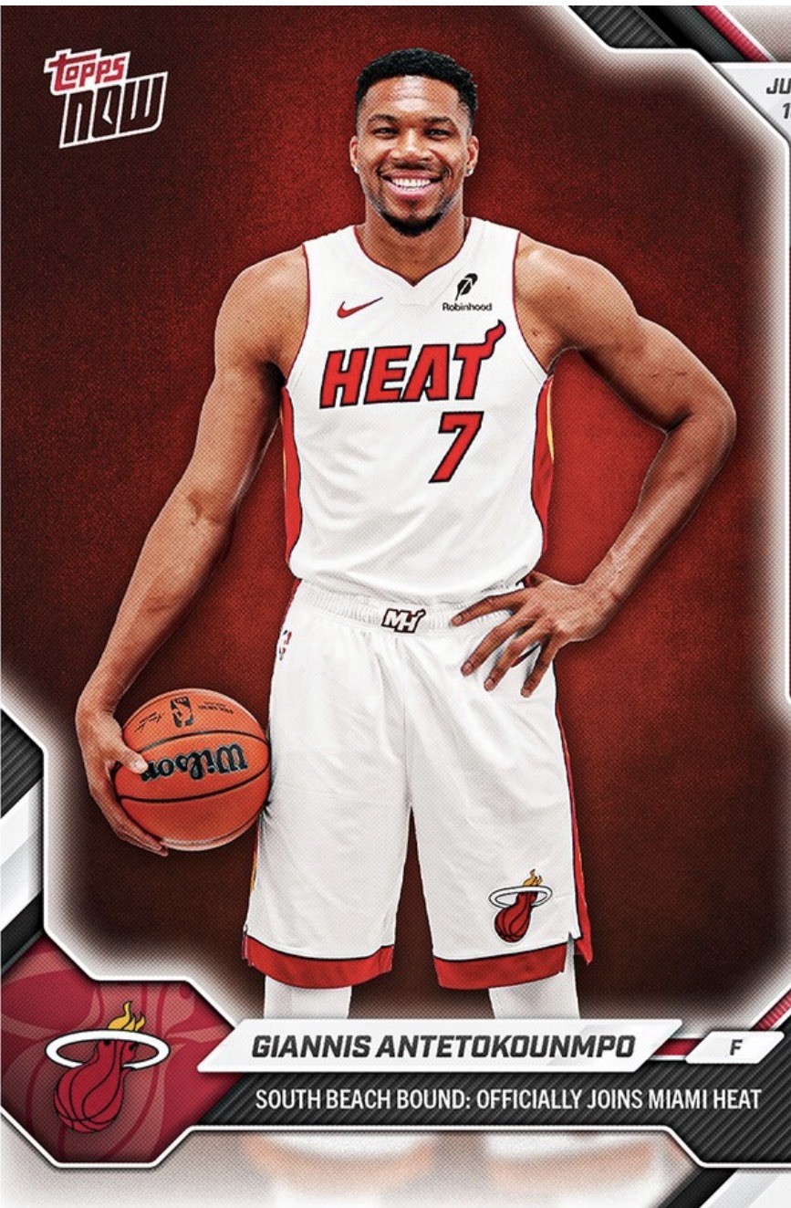 Giannis Antetokounmpo Joins Miami Heat 2026-27 NBA Topps NOW Card OS02 IN HAND Giannis Antetokounmpo Joins Miami Heat 2026-27 NBA Topps NOW Card OS02 IN HAND
