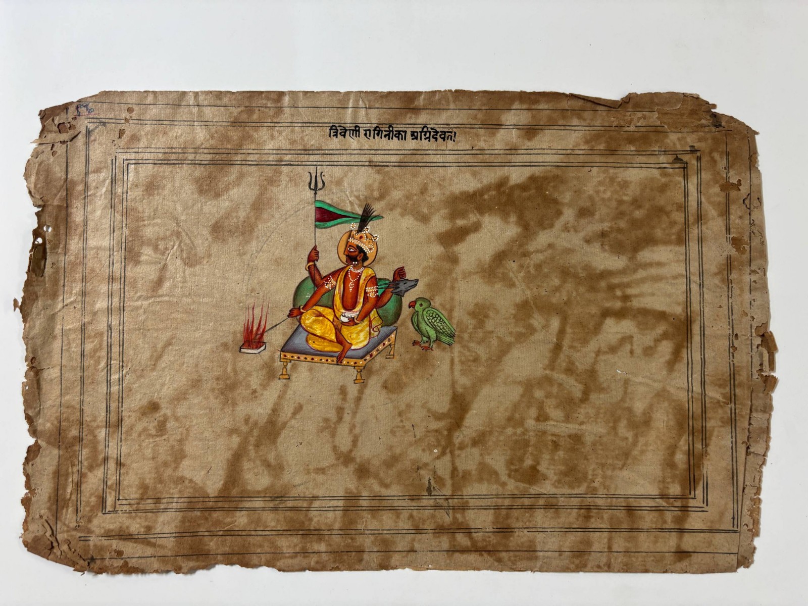 Old Indian Folk Painting Hindu Deity Hand Painted on Paper Antique Religious Art