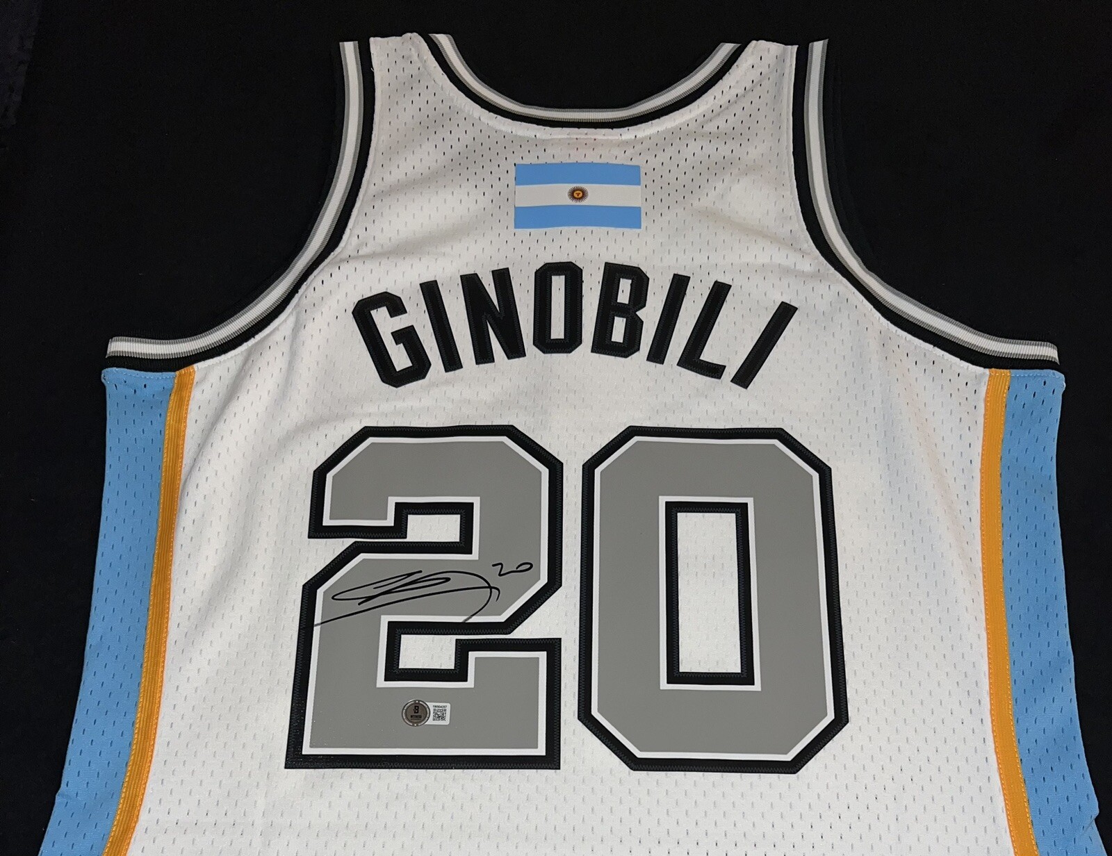 Manu Ginobili 2002-18 signed San Antonio Spurs #20 Retirement NBA Jersey BAS COA