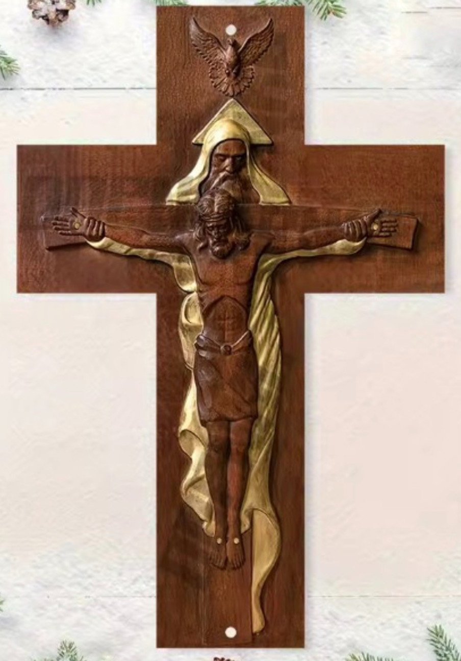 Trinity Wall Cross Metal Jesus Christ Crucifix Decor 2D Religious Holy Spirit 