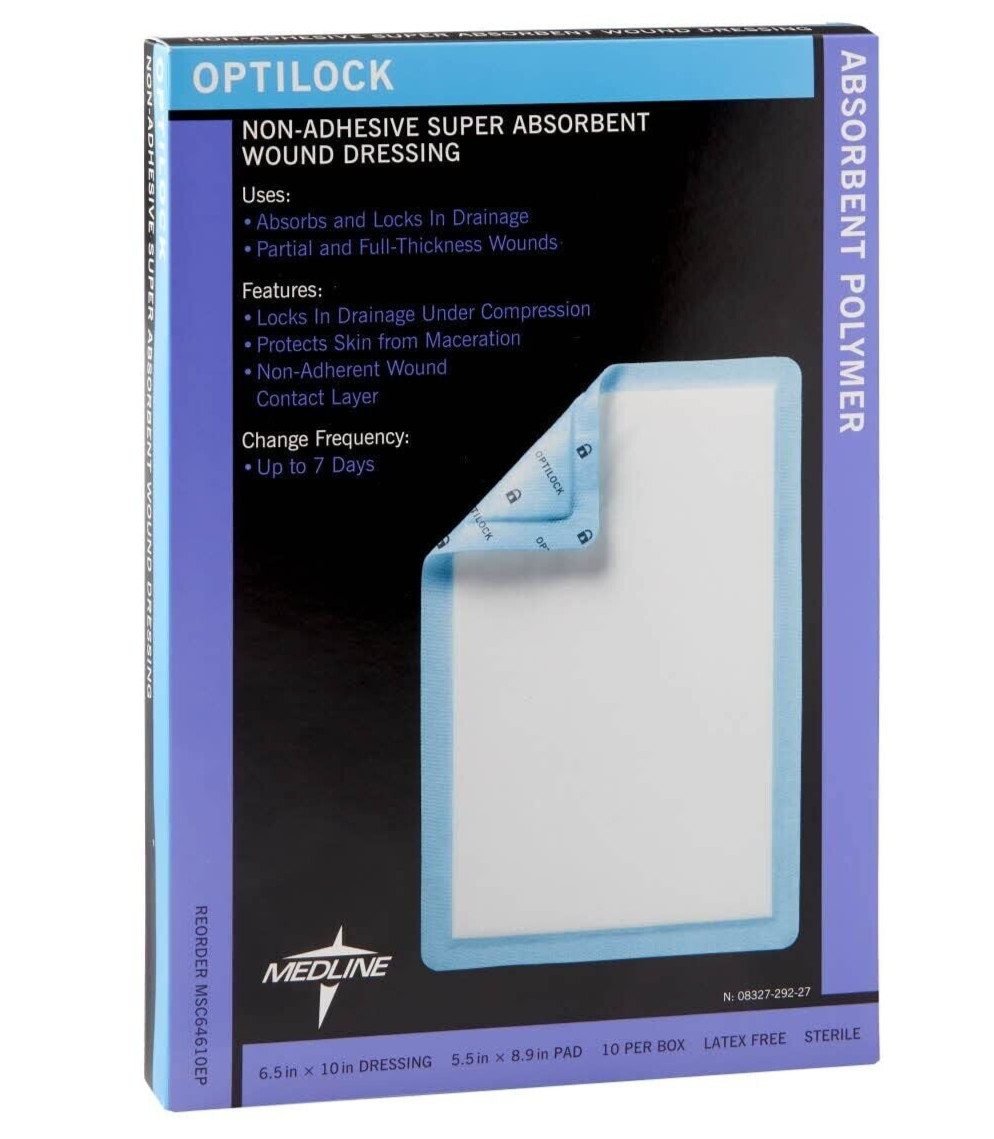 Medline OptiLock Non-Adhesive Super Absorb Dressings, 6.5