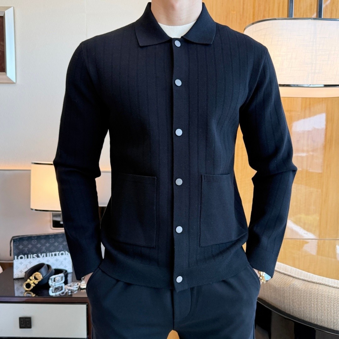 Brunello Cucinelli Men's Collared Knit Cardigan Jacket Black