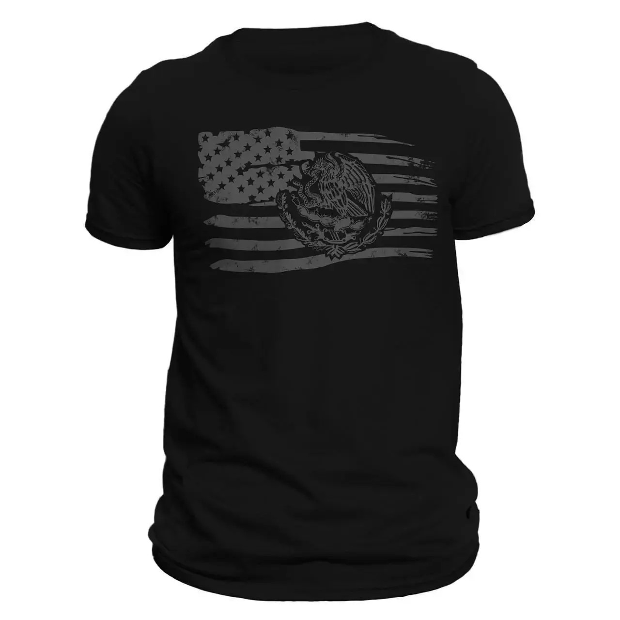 Unisex 100% Cotton Mexican American Flag Casual Crew Neck T‑Shirt