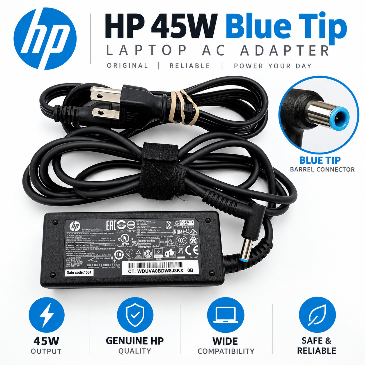 Genuine HP 45W blue tip laptop AC Adapter Power Supply charger 19.5V 741727-001