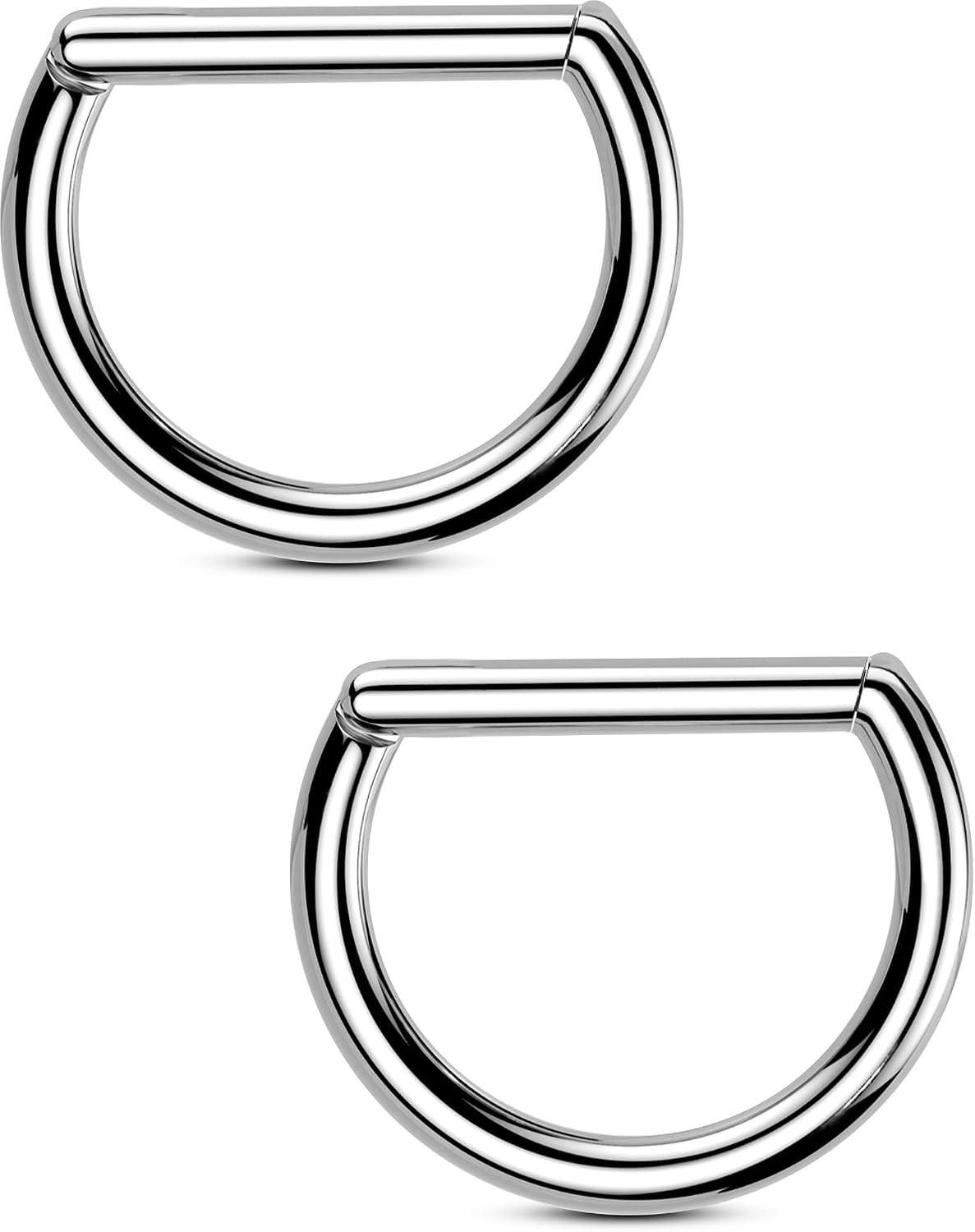 OUFER 2PCS Titanium Nipple Rings, D-shaped Nipple Piercing Jewelry, 14G Clicker