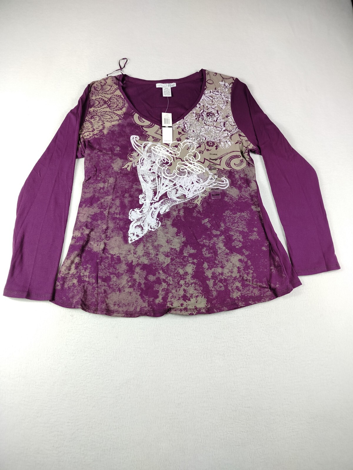 RXB Blouse Woman\'s XXL Maroon Floral Bohemian Bohochic Bohostyle Rhinestones