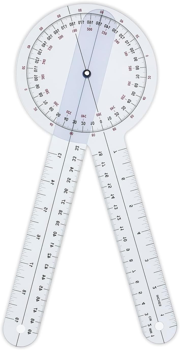 Goniometer 12 inch 360° Clear Protractor Physical Therapy, for Medical Range of Goniometer 12 inch 360° Clear Protractor Physical Therapy, for Medical Range of