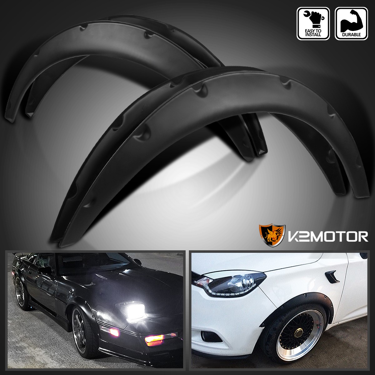 Fits 4PC Universal Flexible Front+Rear Car Fender Flares Extra Wide Wheel Arches
