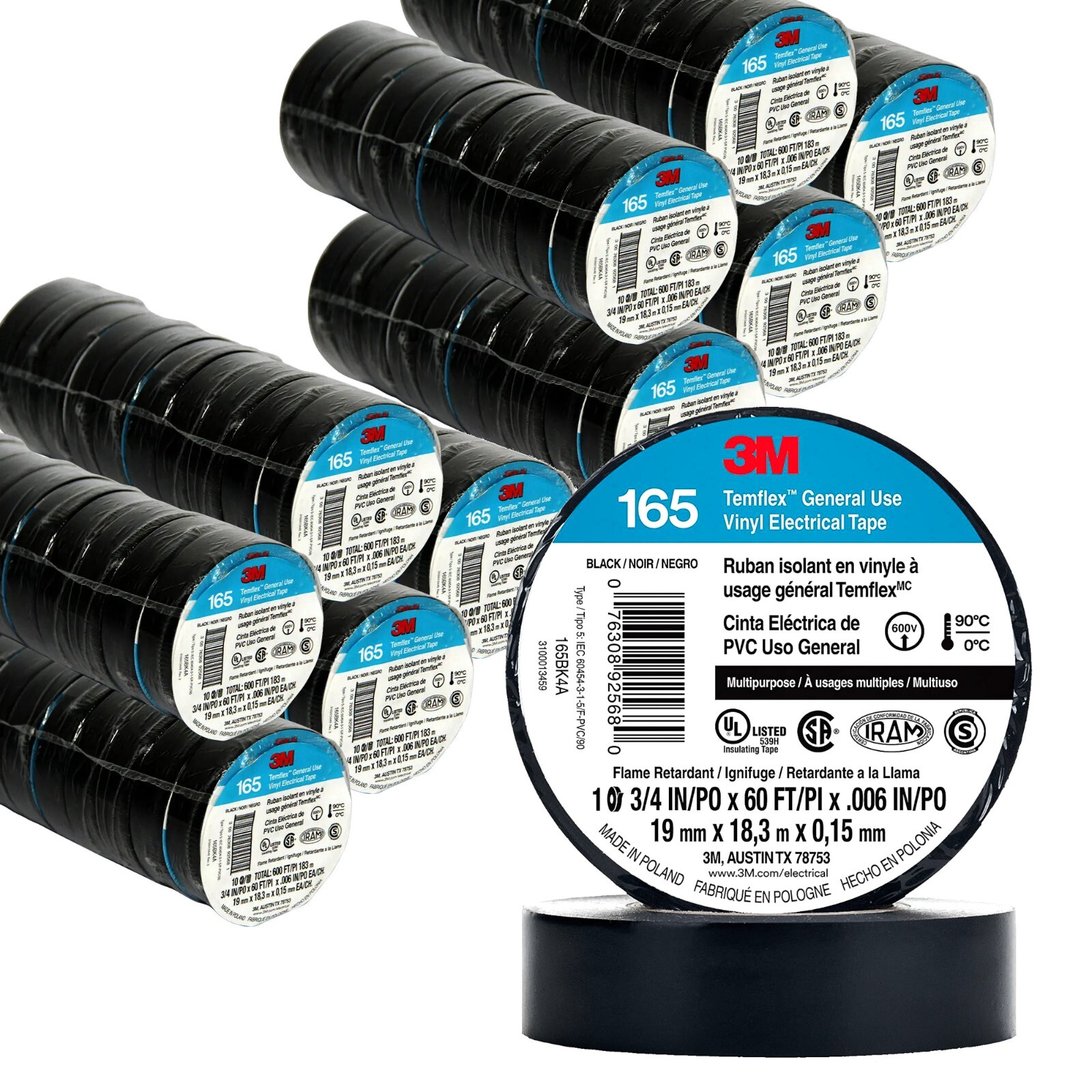 3M Temflex Vinyl Electrical Tape 165 Multi-purpose 3/4\