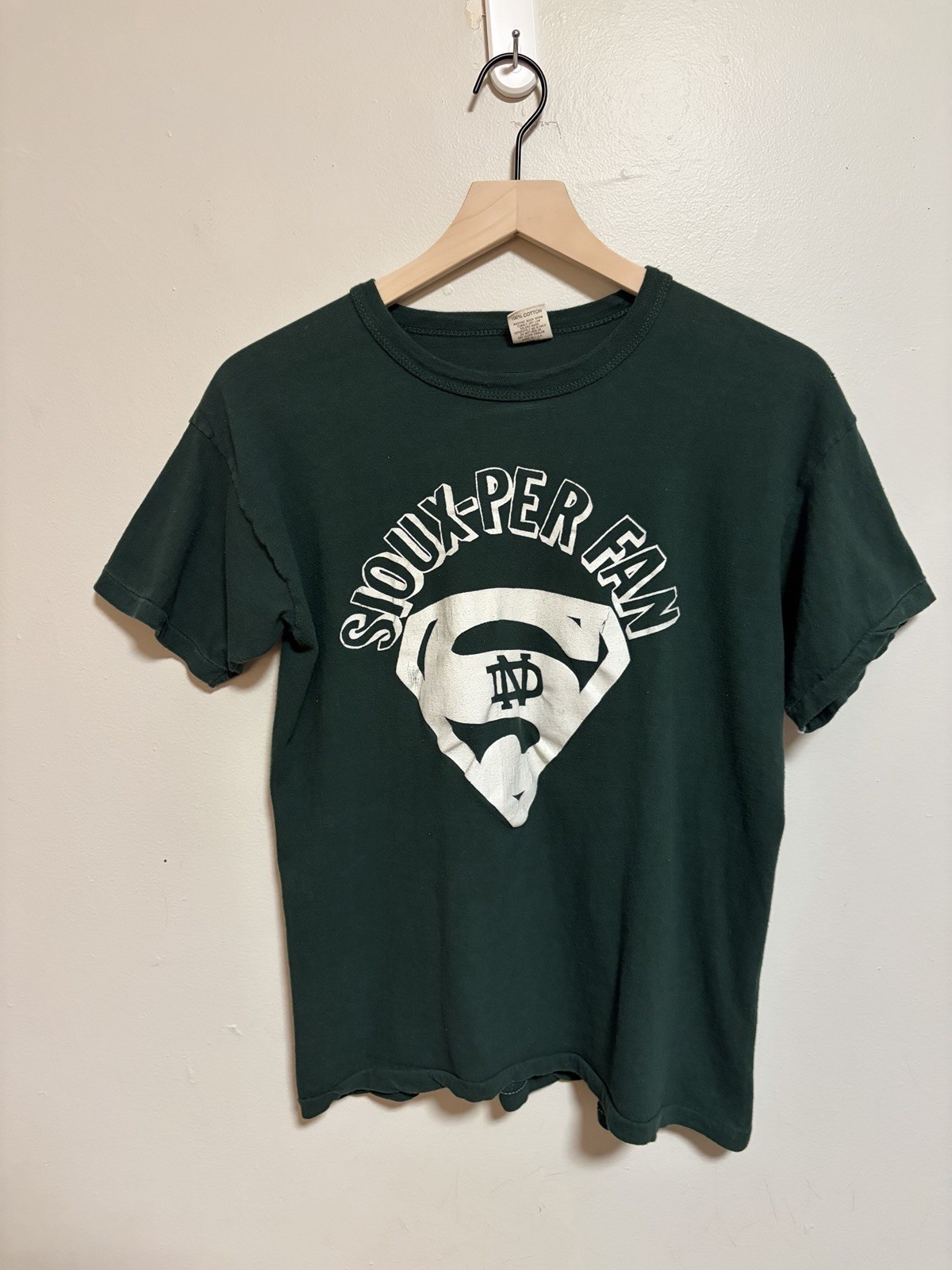 Vintage 70s Forest Green Russell Athletic Graphic Cotton T Shirt Size Large USA