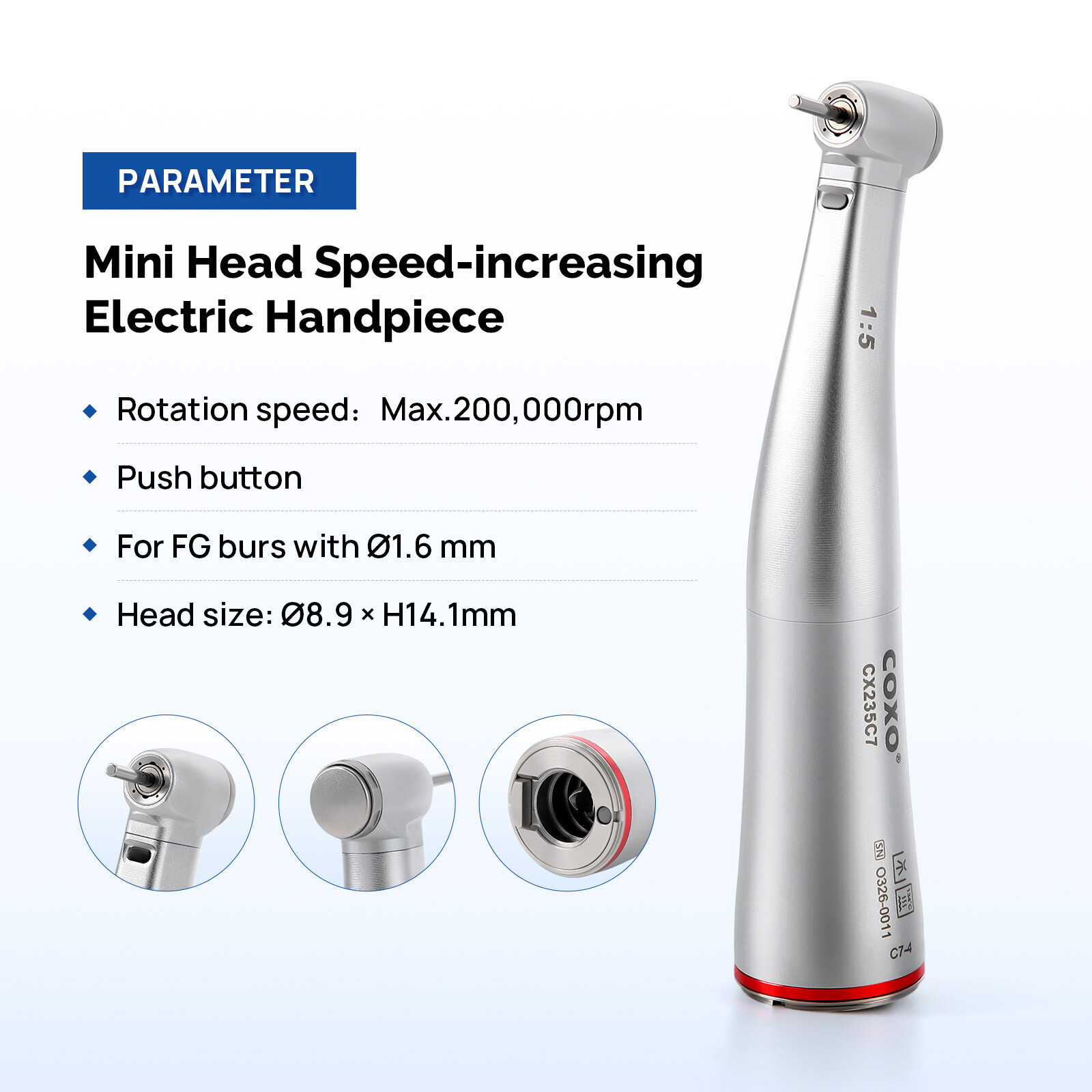 COXO Dental CX235C7 Head Handpiece 1:5/1:4.2 Contra Speed Electric W/Fiber FG