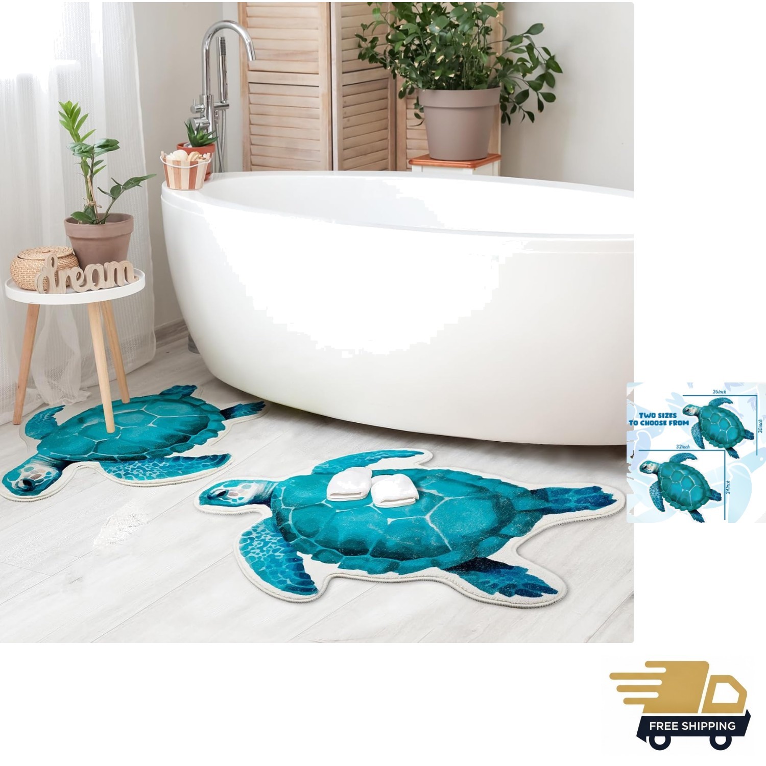 Elegant 2-Piece Blue Sea Turtle Rugs – Plush Bath Mats for Stylish Decor