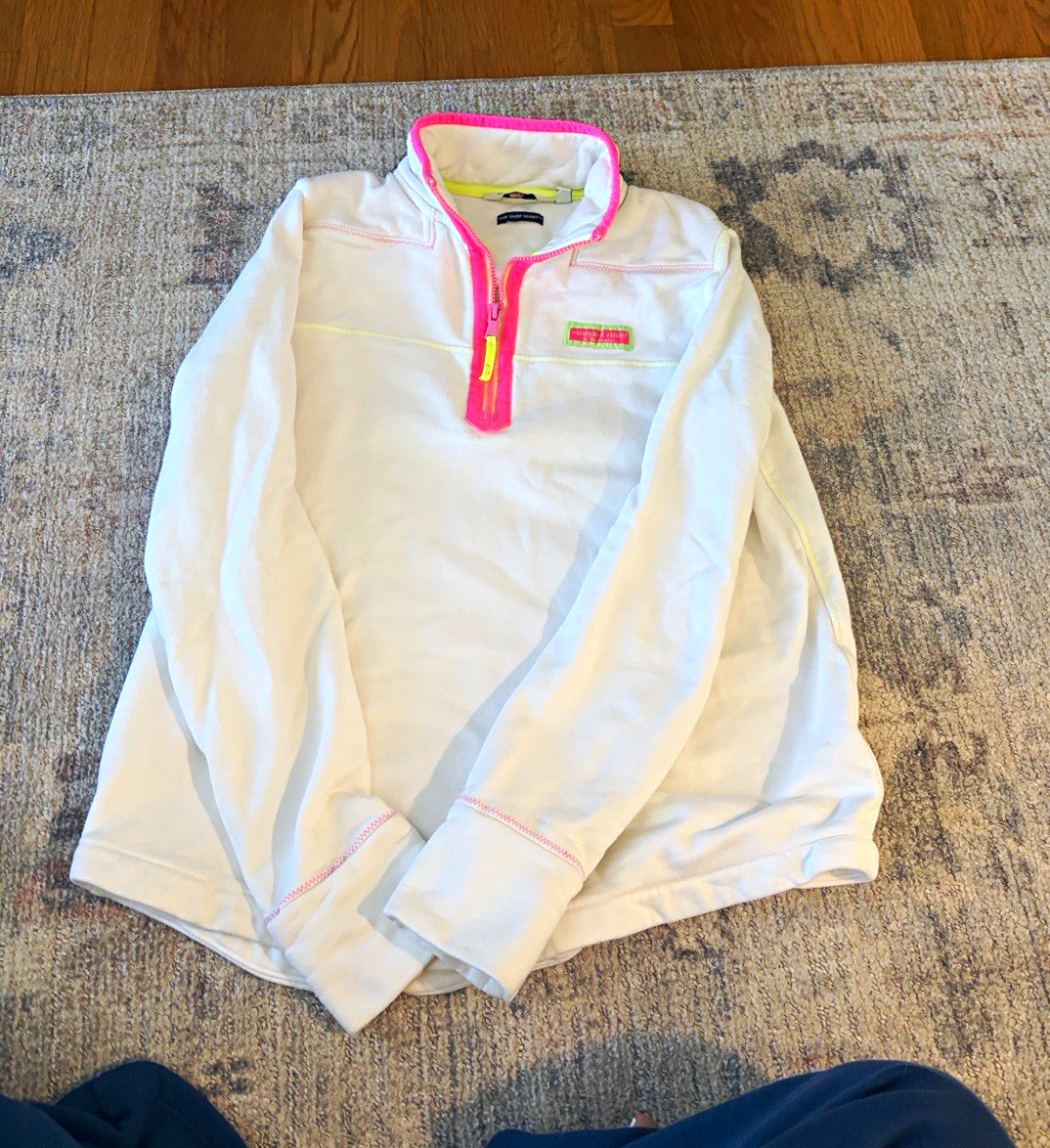 Vineyard Vines Shep Shirt 1/4 Zip Collared Pullover Sweatshirt White/Pink M