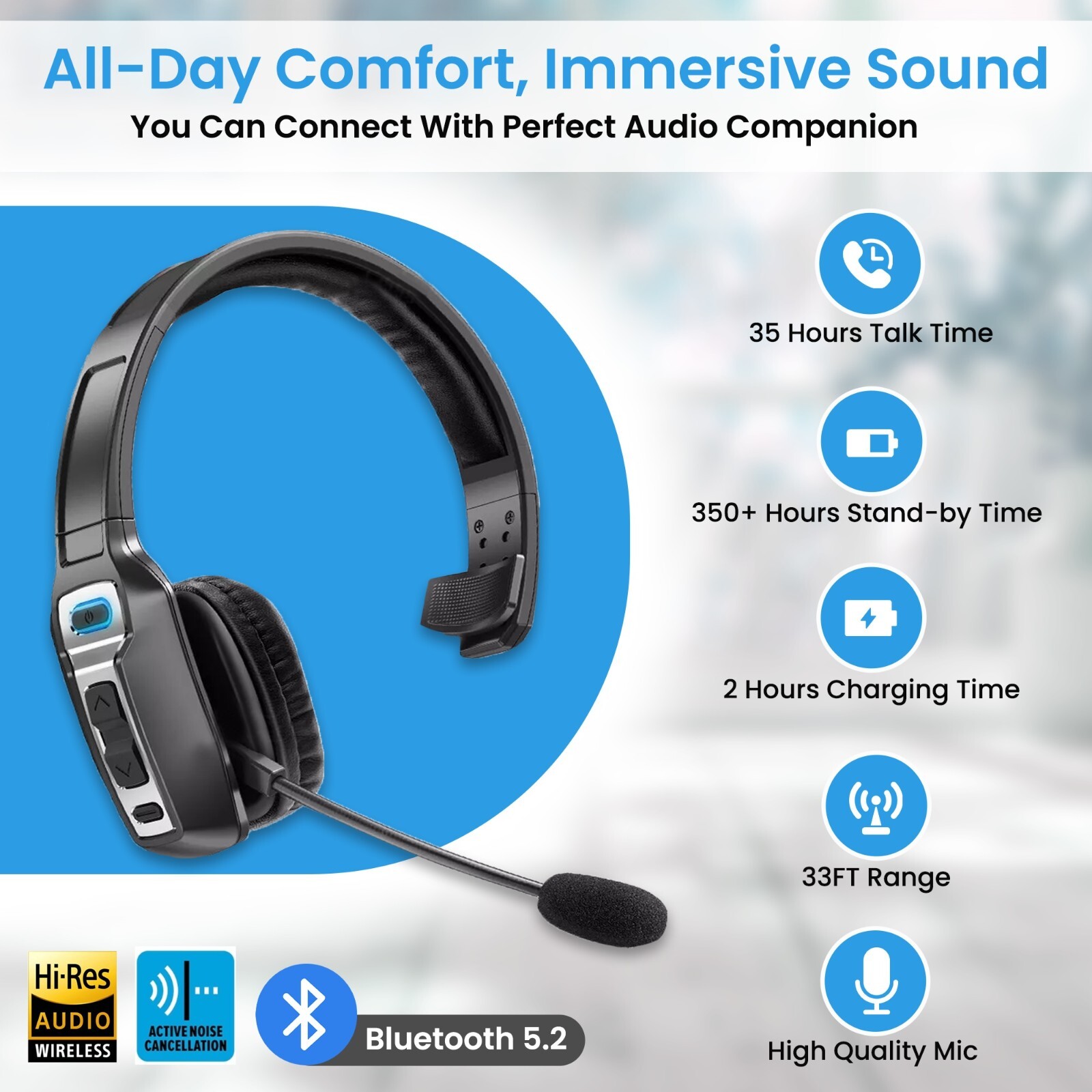 Trucker Bluetooth Headset Wireless 5.2 With Noise Cancelling Mic For Phones PC Trucker Bluetooth Headset Wireless 5.2 With Noise Cancelling Mic For Phones PC