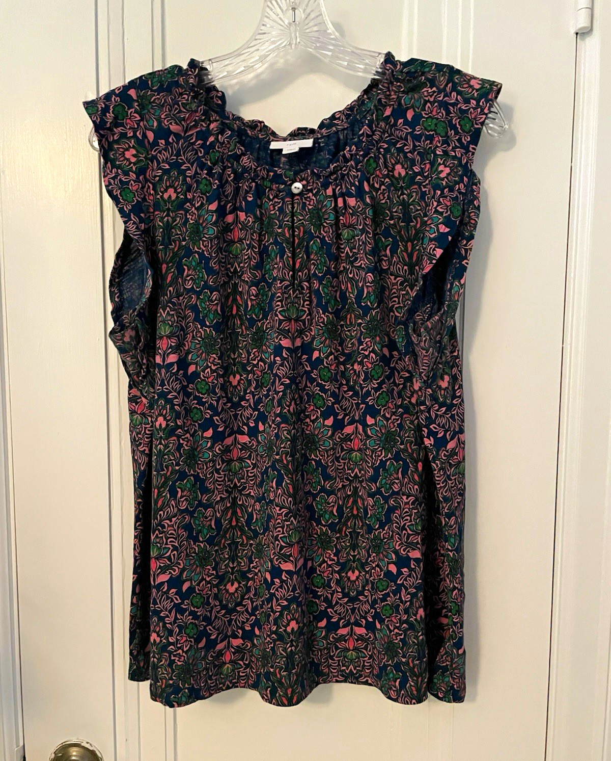 J. Jill Women’s Navy Floral Woven Round Neck Sleeveless Blouse, Size M