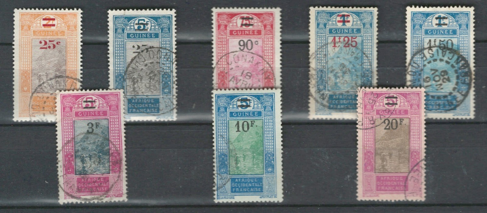 GUINEA FRENCH COLONIES AFRICA PAYSAGES NEW CURRENCY USED SET STAMPS   (GUIN 271)