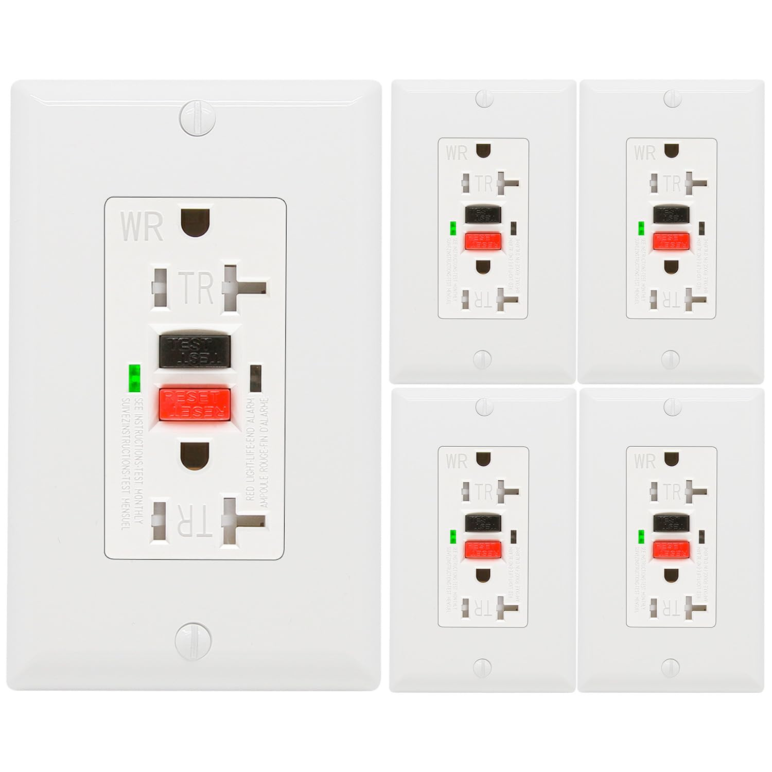 2-10 Pack GFCI Outlet 20 Amp, Tamper Resistant, Weather Resistant