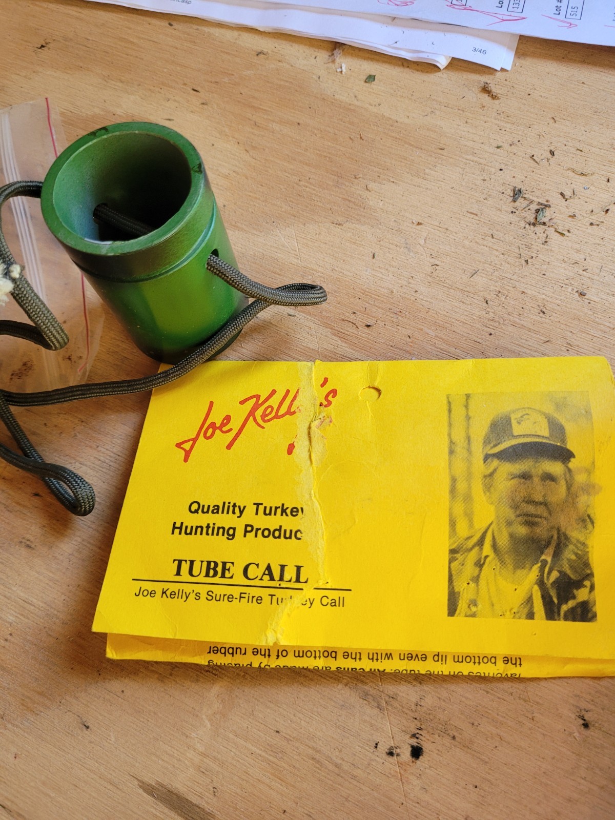 Vintage Joe Kelly\'s Sure-Fire Tube Turkey Call with Original Instruction Sheet