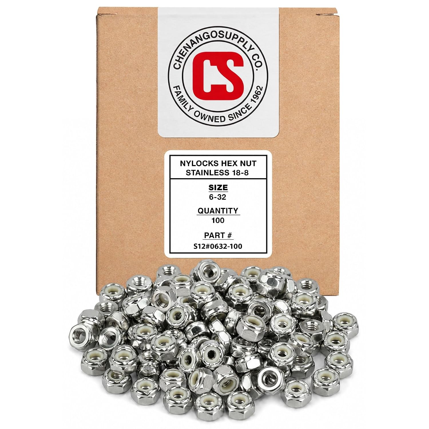 6 6-32 Stainless Lock Nuts, Nylon Insert
