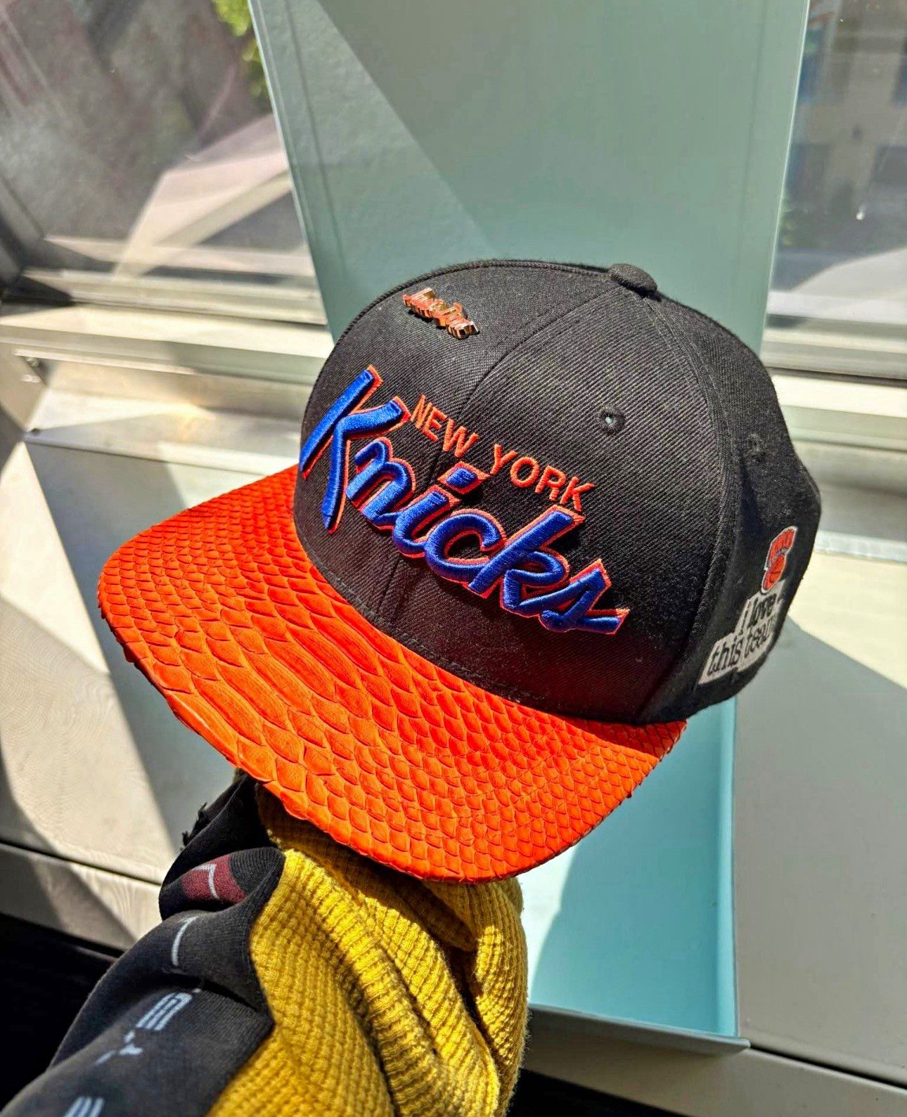 Just Don x Mitchell & Ness New York Knicks Snapback Hat Black/Orange Brim