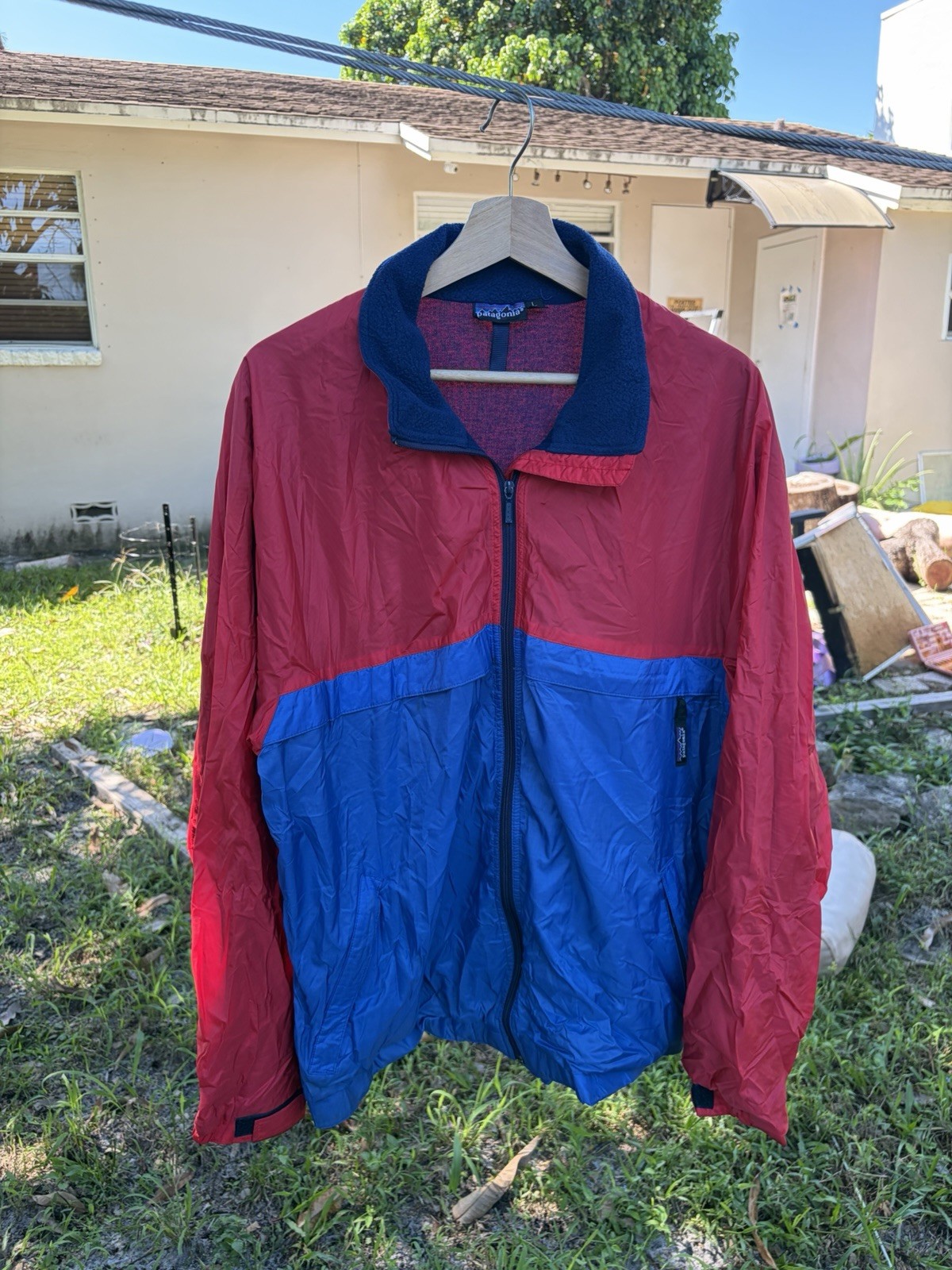 Vintage 90s Patagonia Windbreaker Jacket Red Blue Fleece Lined Interior L Large Vintage 90s Patagonia Windbreaker Jacket Red Blue Fleece Lined Interior L Large