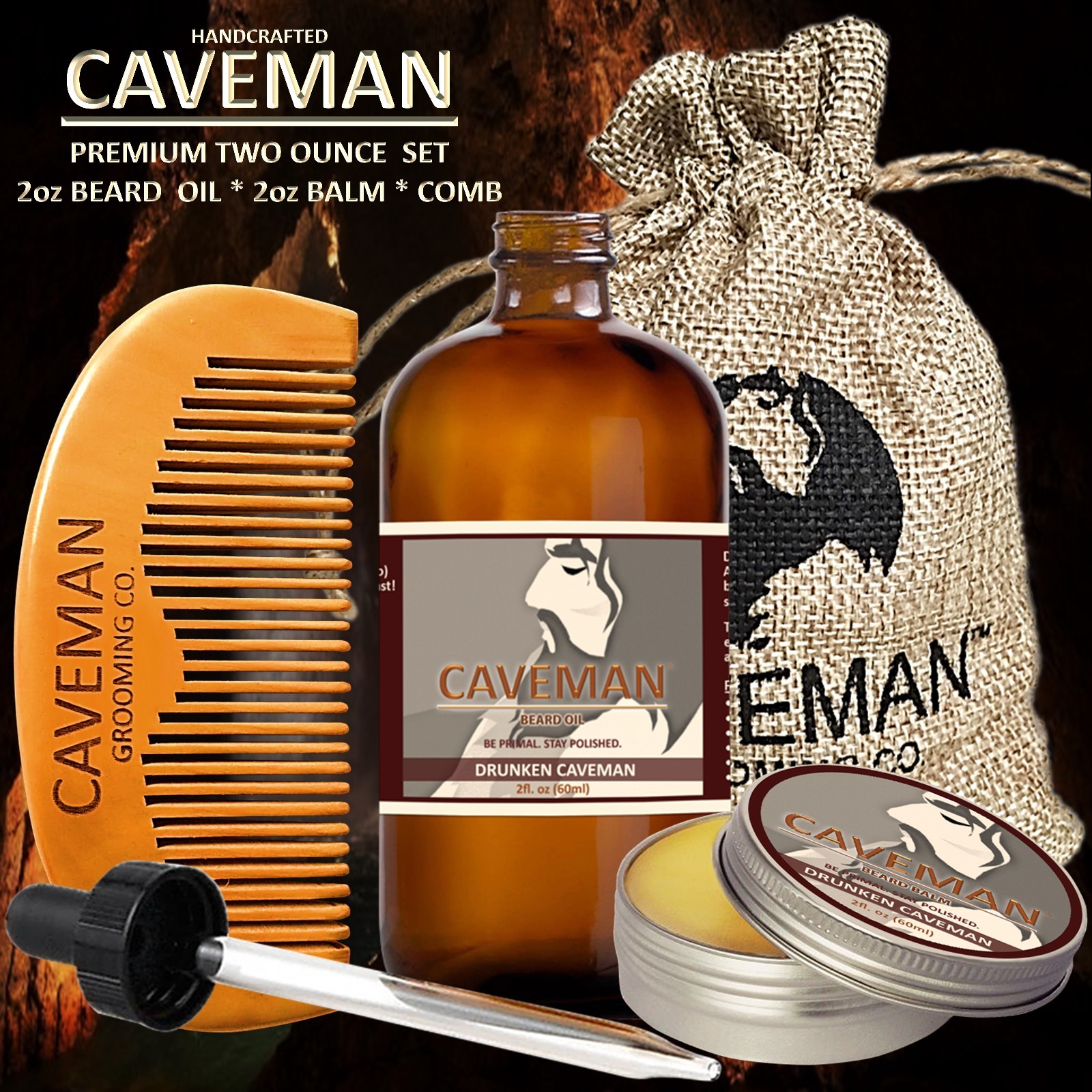 Handcrafted Caveman® 2oz BEARD OIL 2oz BEARD OIL  KIT + Caveman® BEARD COMB 