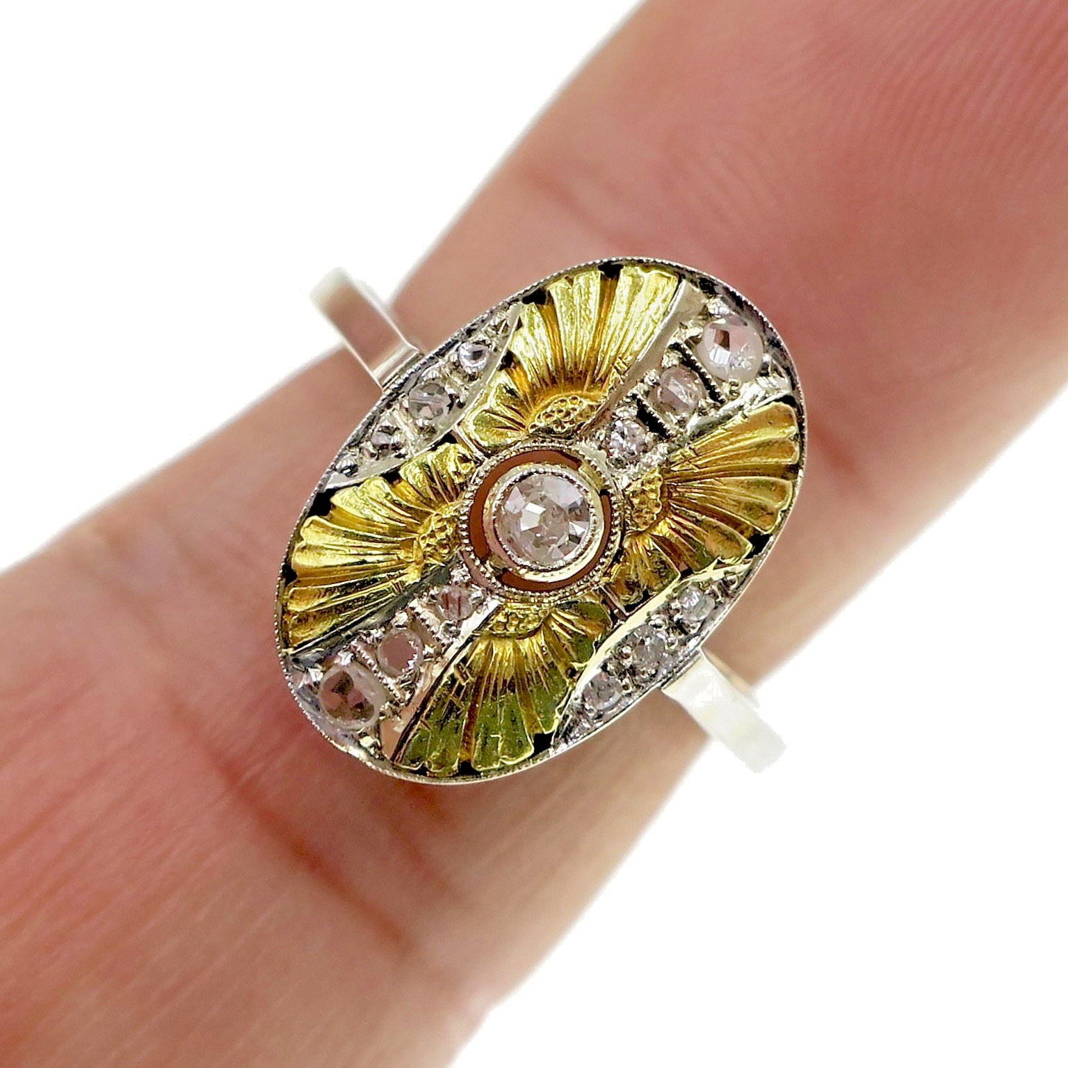 Fabulous Vintage 18k Solid White Gold Natural Rose Cut Diamond Ring Sz 7.5