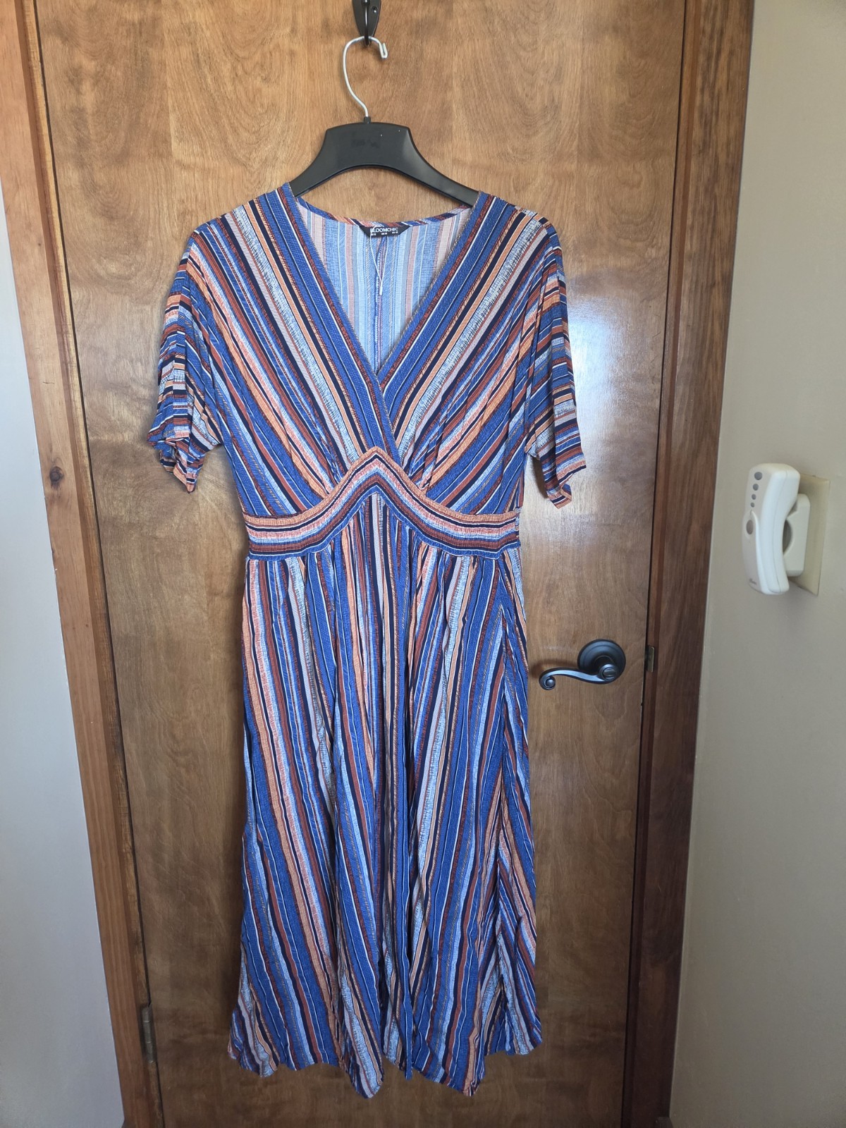 Bloomchic Multicolor Striped V-Neck Midi Dress With Elastic Waist Sz 12 - New Bloomchic Multicolor Striped V-Neck Midi Dress With Elastic Waist Sz 12 - New