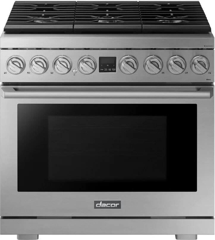 Dacor DOP36P86DLS 36 Inch Dual Fuel Smart Steam Range in Silver Stainless Steel